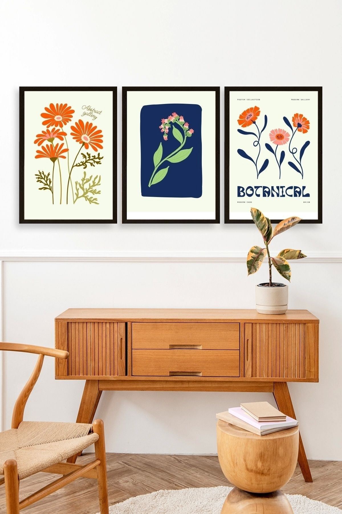 Botanik Üçlü Ahşap Çerçeveli Tablo 30 x 40