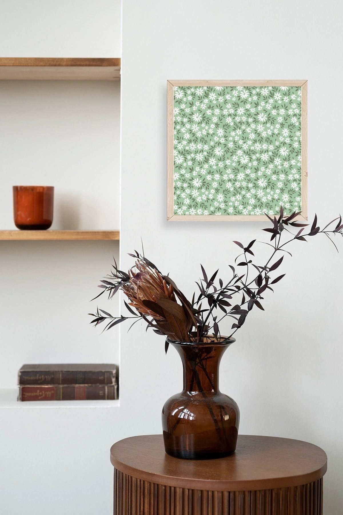 Çiçekler Ahşap Çerçeveli Tablo 23 x 23