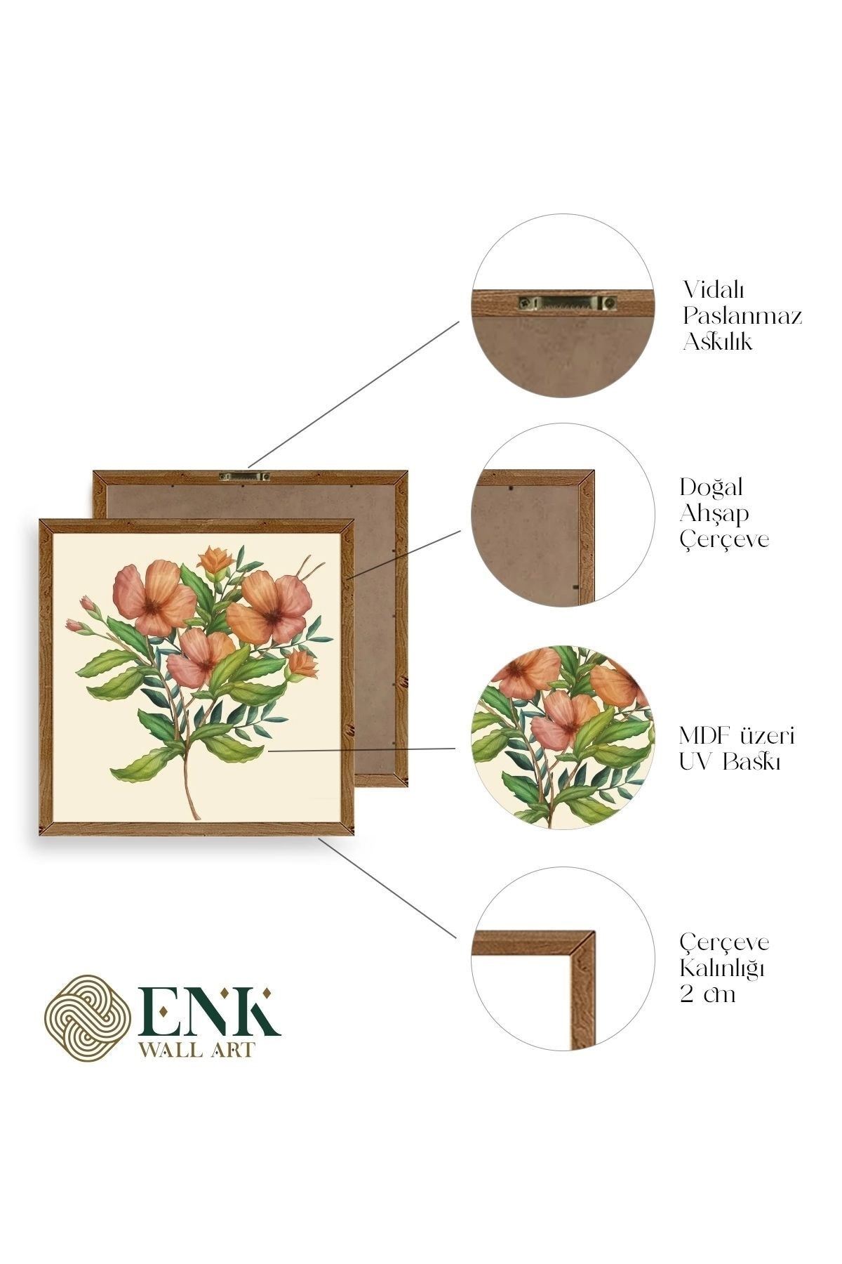 Çiçek Ahşap Çerçeveli Tablo 42 x 42
