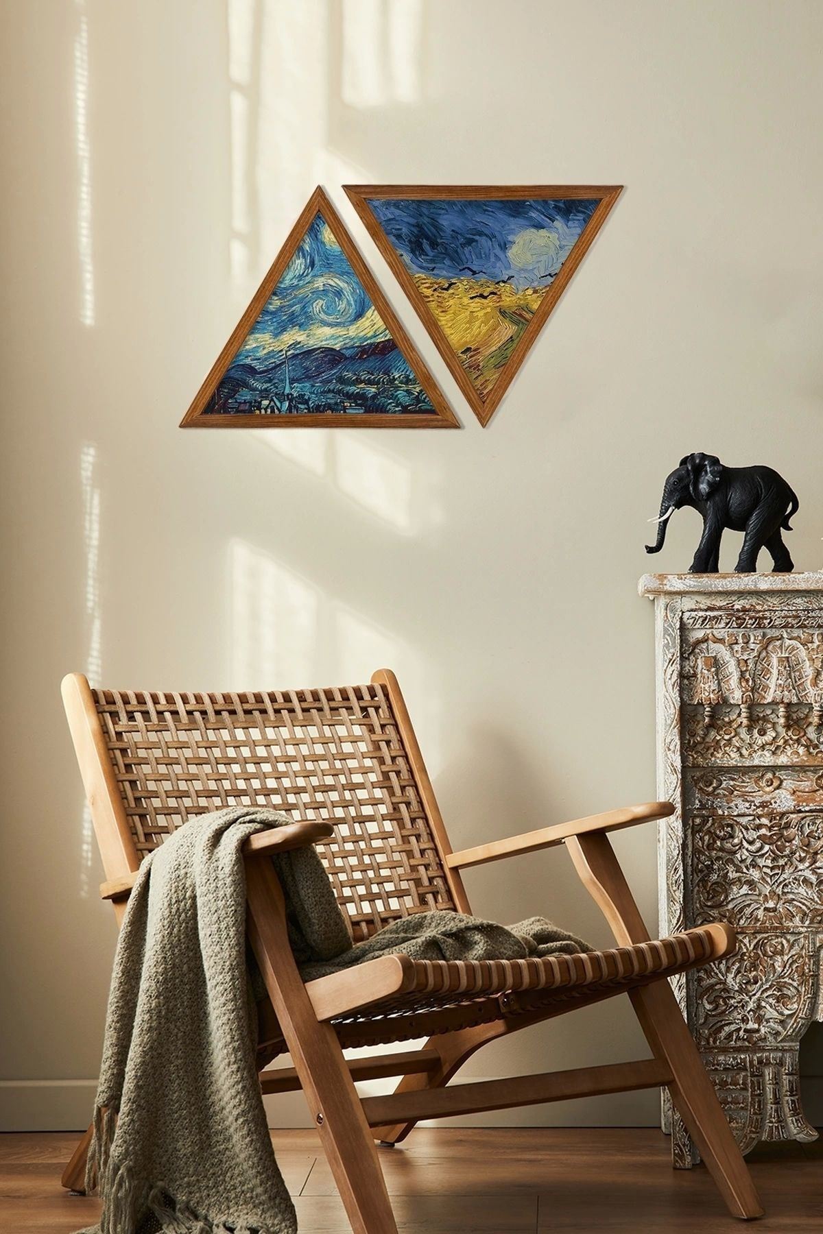 Dekoratif Üçgen Çerçeveli Ahşap Tablo Set 35 x 40