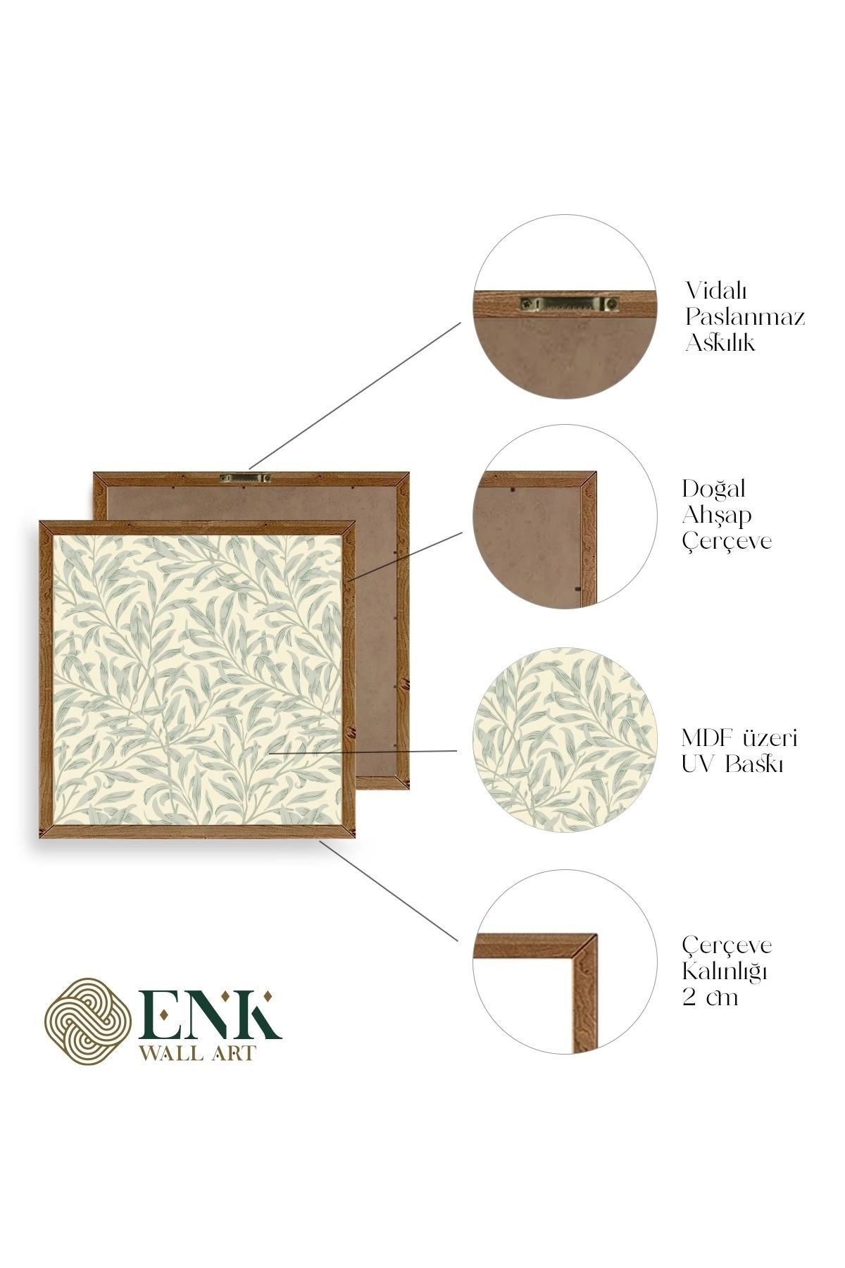 Yaprak Ahşap Çerçeveli Tablo 23 x 23