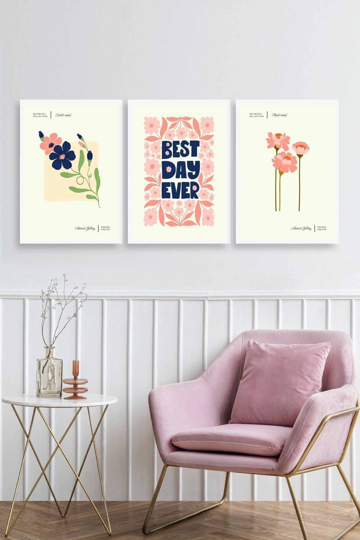 Soyut Üçlü Ahşap Çerçeveli Tablo 50 x 70