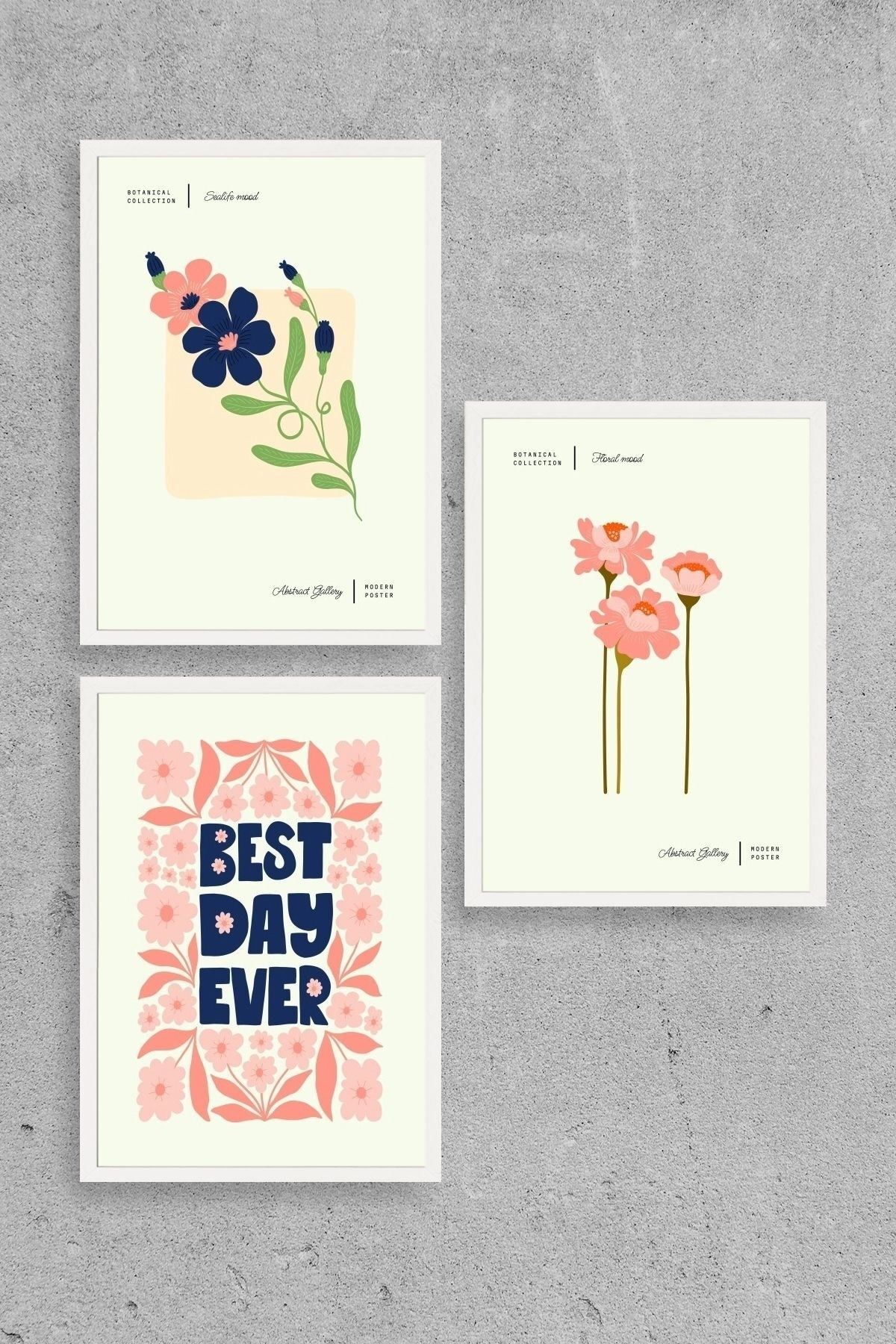 Soyut Üçlü Ahşap Çerçeveli Tablo 50 x 70