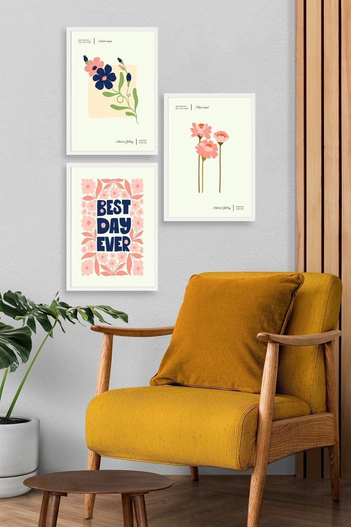 Soyut Üçlü Ahşap Çerçeveli Tablo 23 x 30