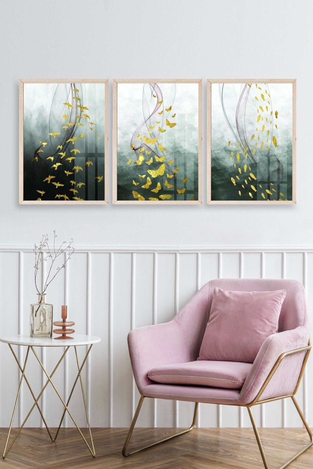 Manzara Üçlü Ahşap Çerçeveli Tablo 30 x 42