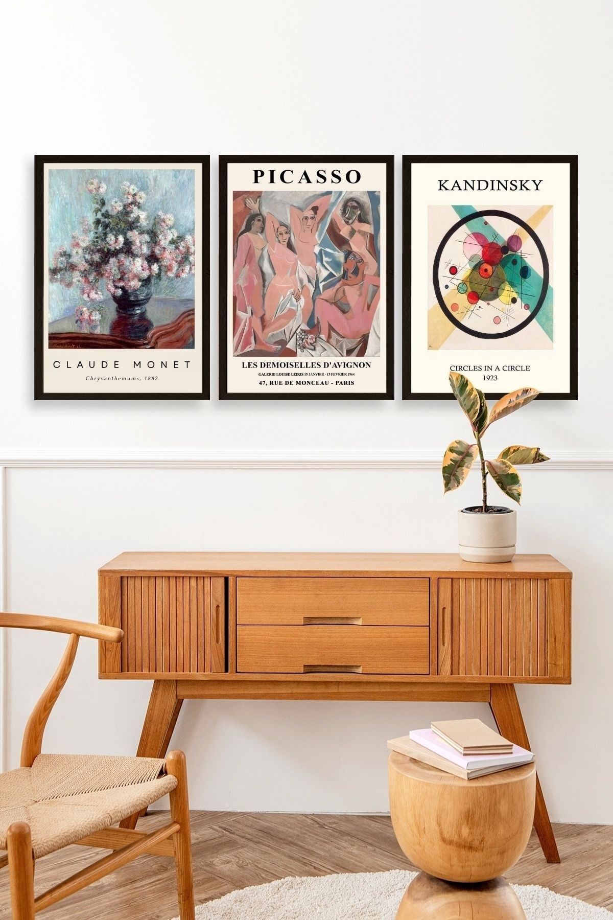 Ünlü Tablolar Üçlü Ahşap Çerçeveli Tablo 40 x 60