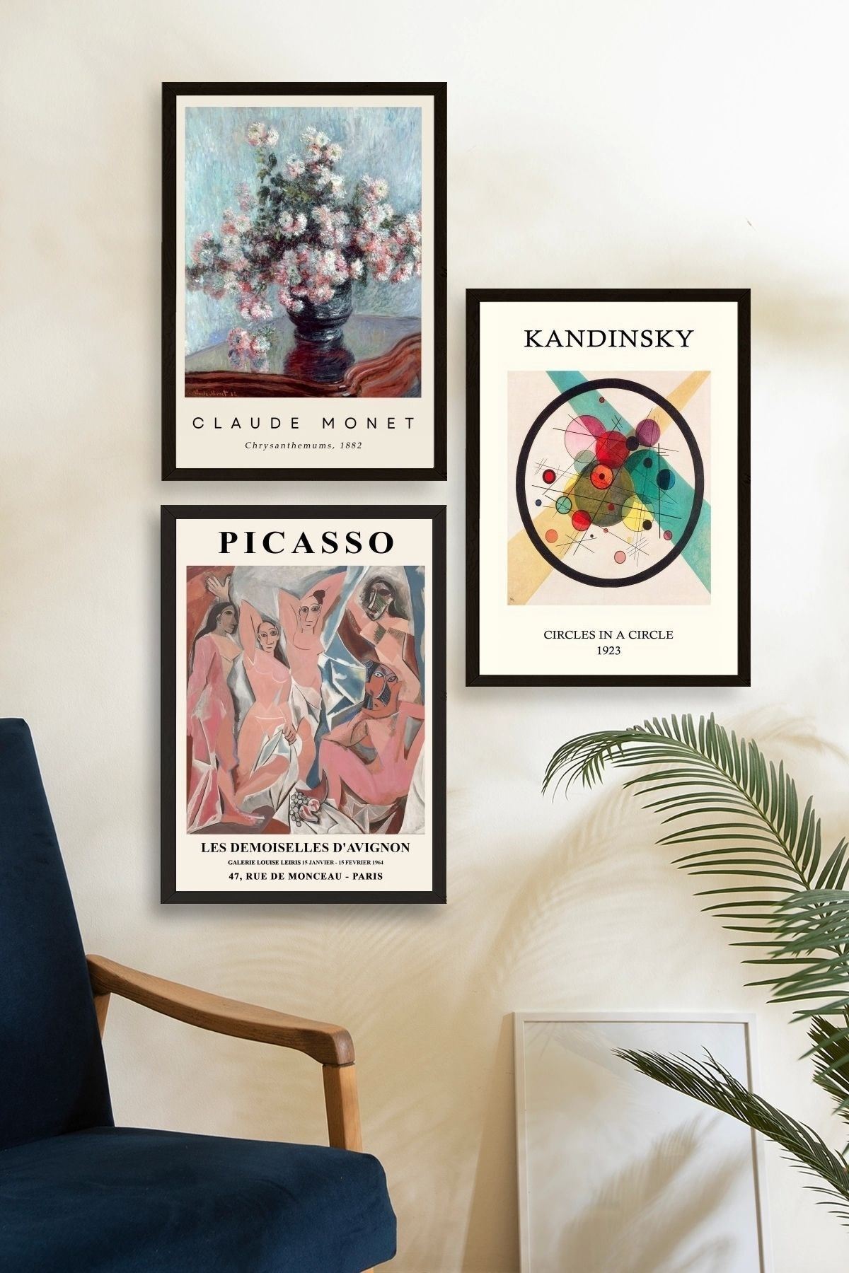 Ünlü Tablolar Üçlü Ahşap Çerçeveli Tablo 23 x 30