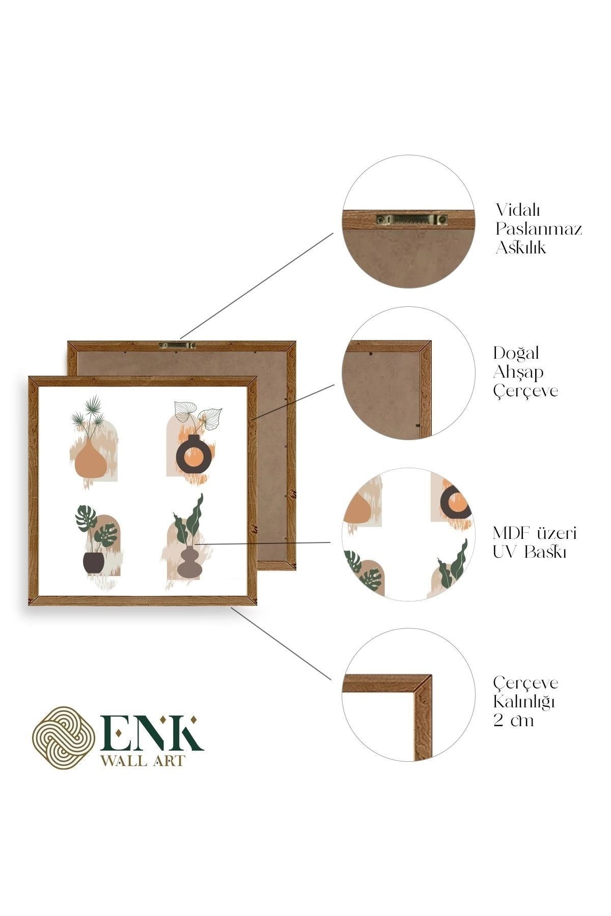 Çiçek Ahşap Çerçeveli Tablo 50 x 50