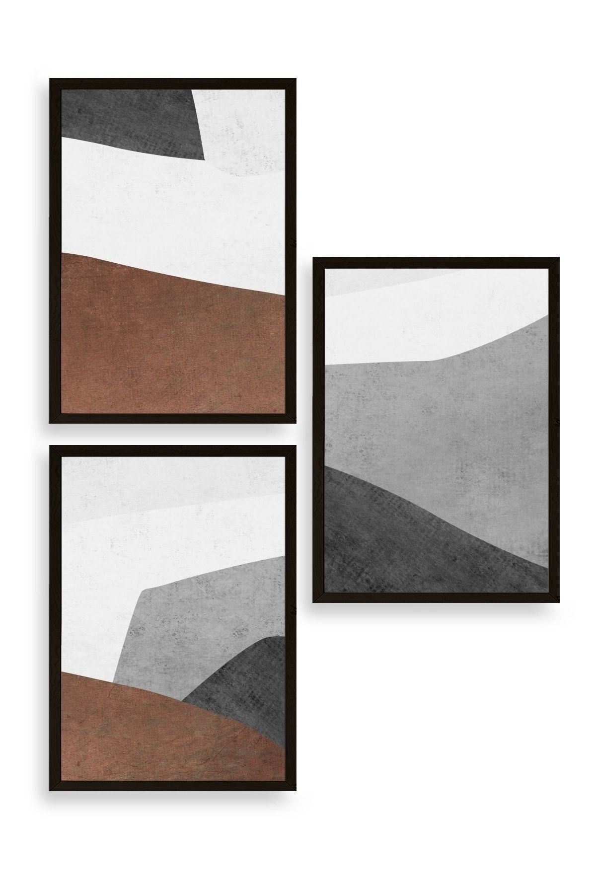 Soyut Üçlü Ahşap Çerçeveli Tablo 40 x 60