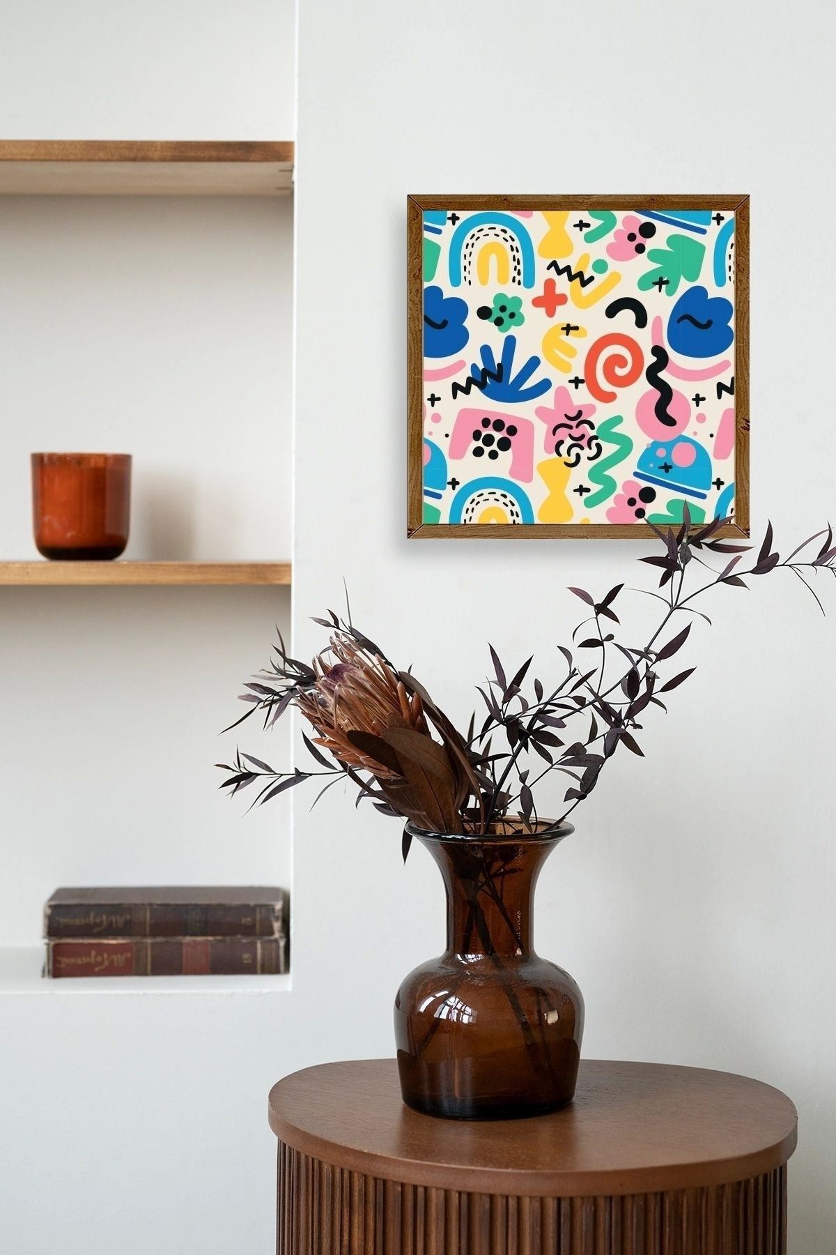 Soyut Ahşap Çerçeveli Tablo 50 x 50