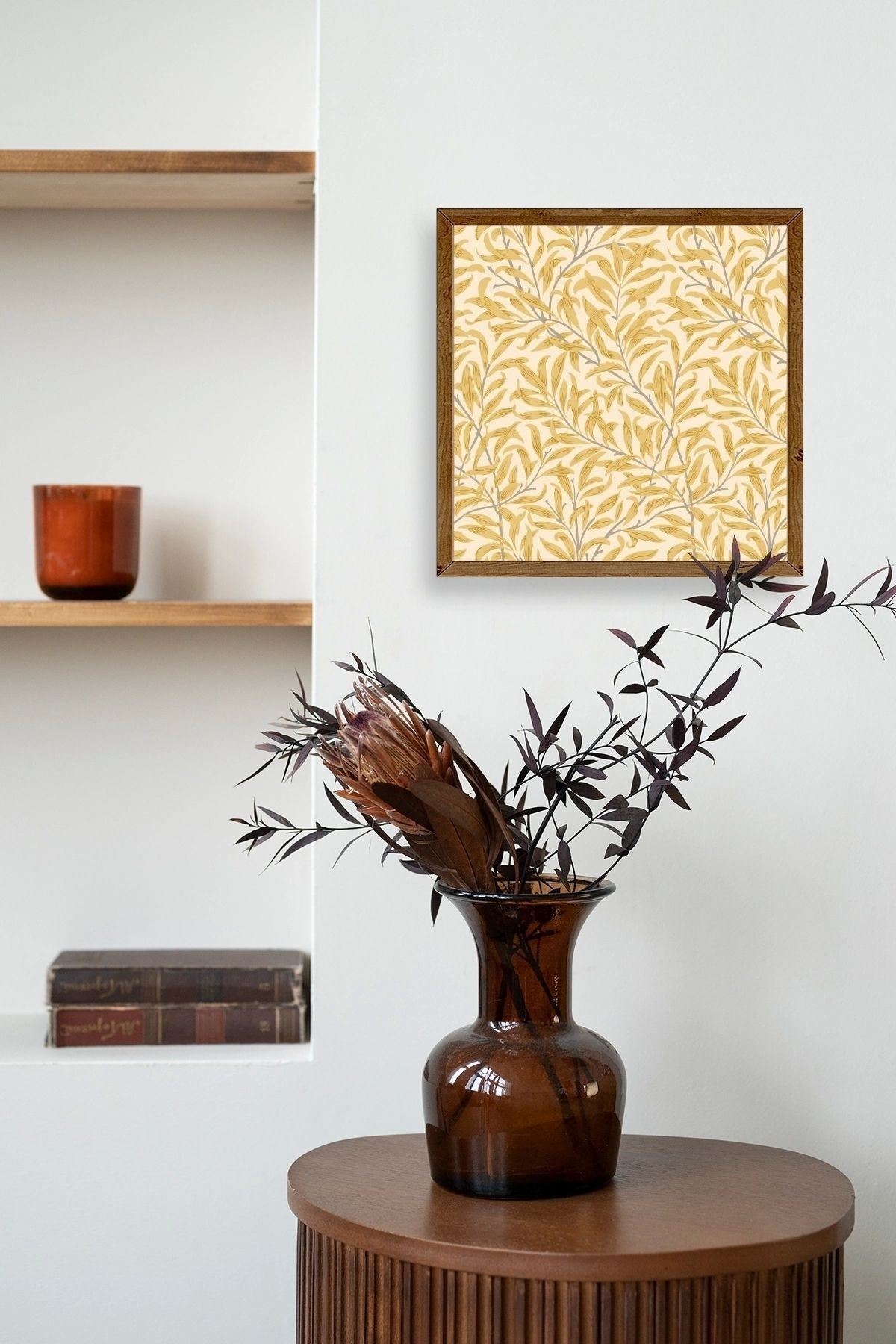 Yapraklar Ahşap Çerçeveli Tablo 50 x 50