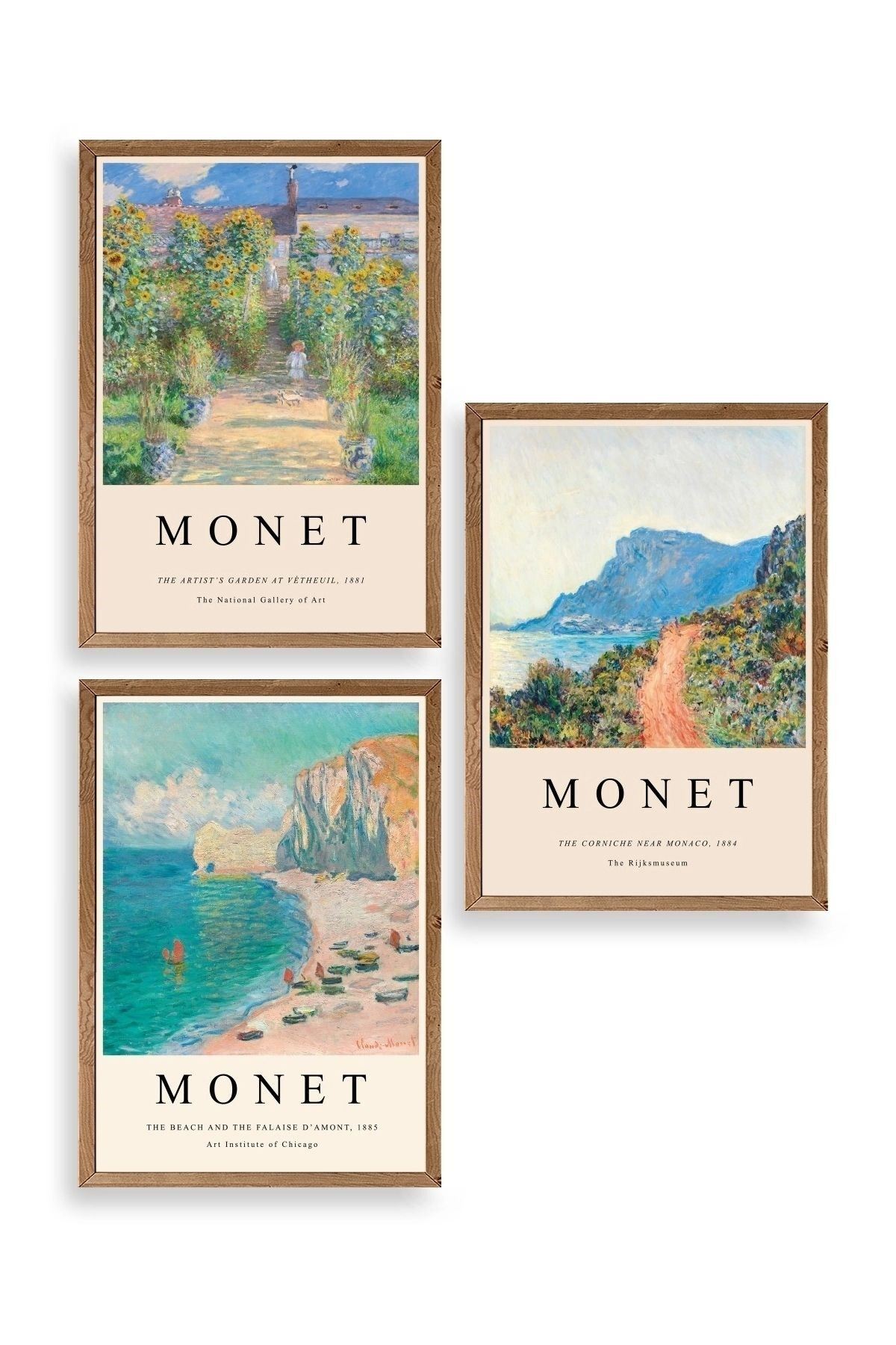 Monet Üçlü Ahşap Çerçeveli Tablo 23 x 30