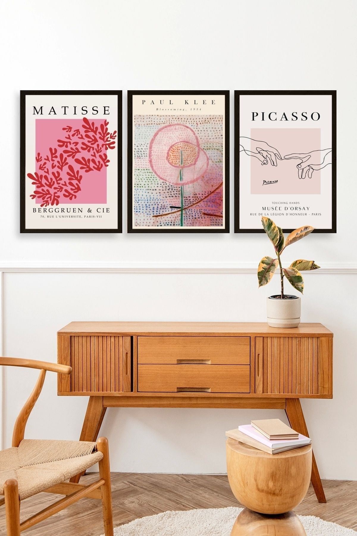 Ünlü Tablolar Üçlü Ahşap Çerçeveli Tablo 50 x 70