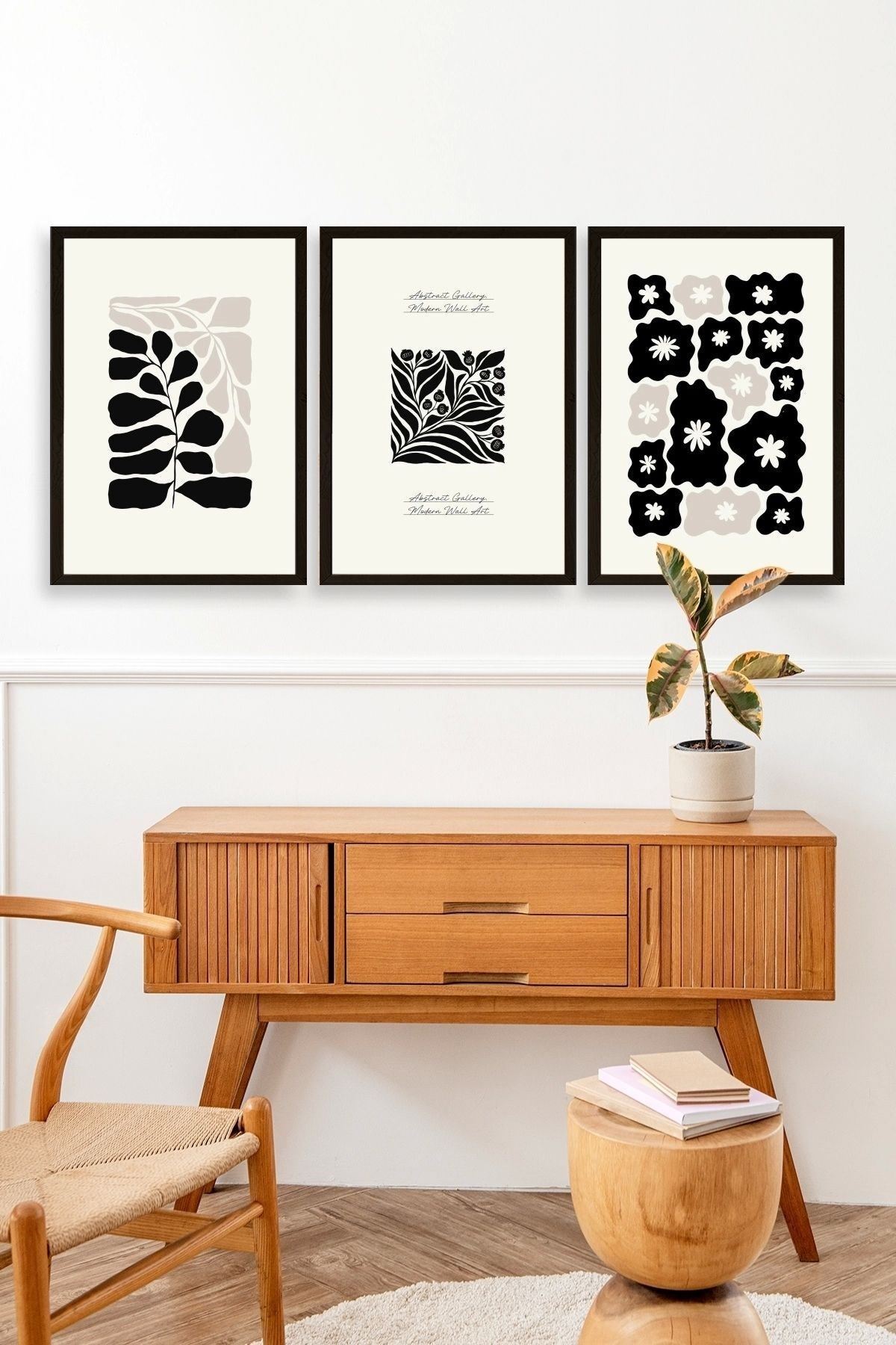 Modern Üçlü Ahşap Çerçeveli Tablo 23 x 30