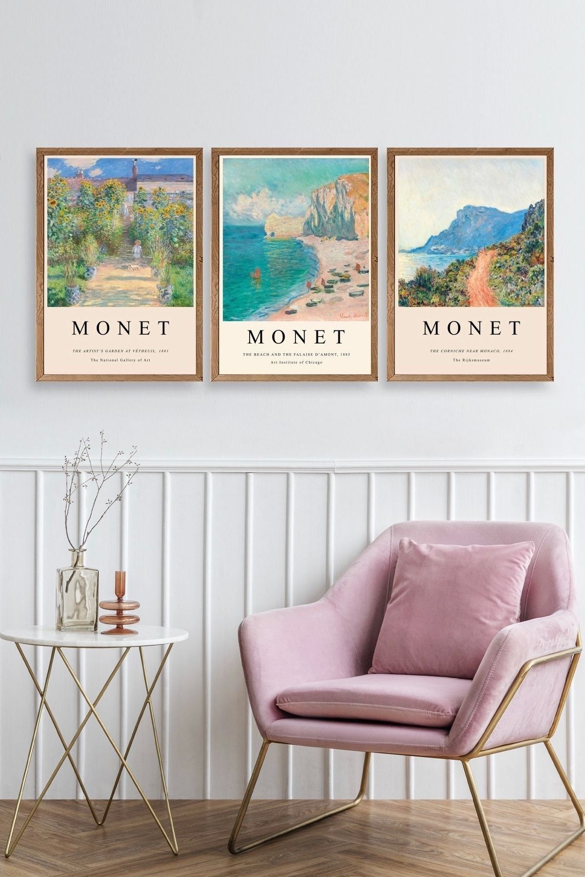 Monet Üçlü Ahşap Çerçeveli Tablo 40 x 60