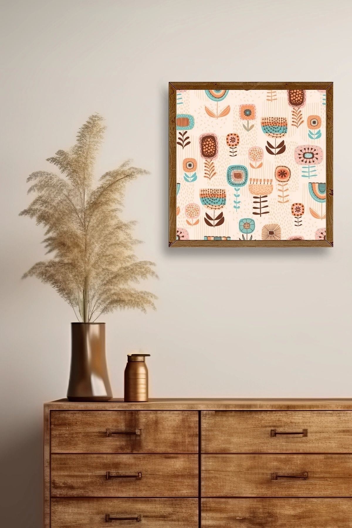 Çiçekler Ahşap Çerçeveli Tablo 23 x 23