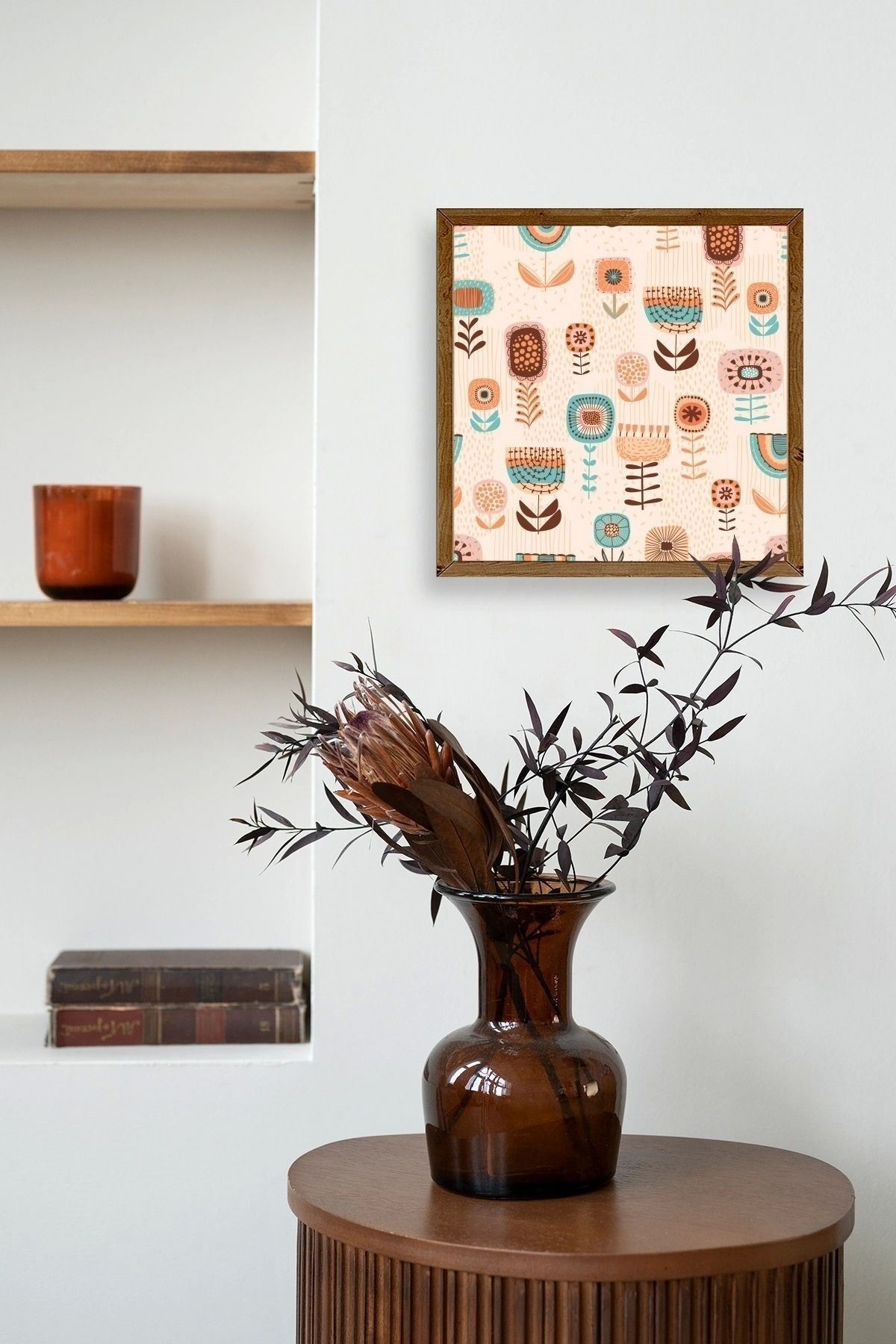 Çiçekler Ahşap Çerçeveli Tablo 42 x 42