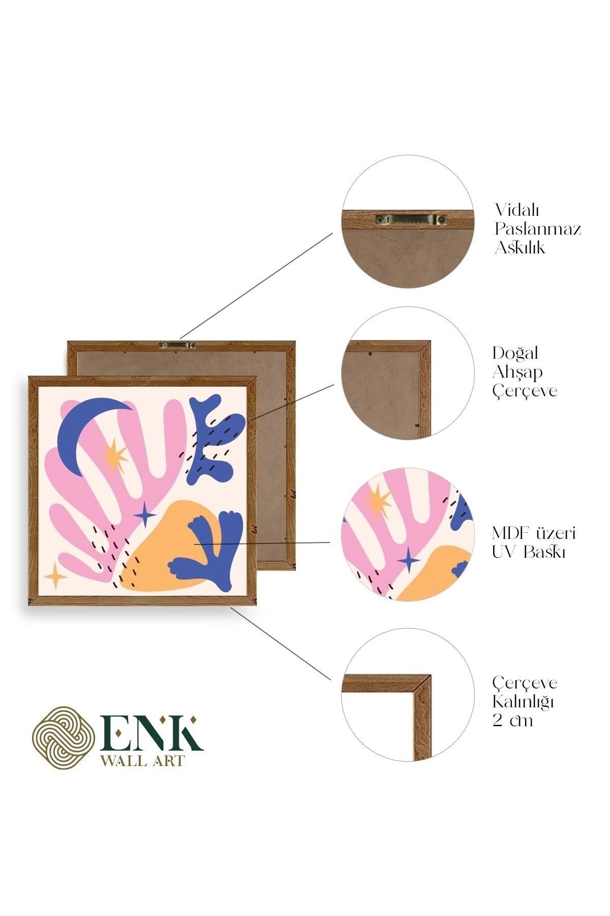 Soyut Ahşap Çerçeveli Tablo 23 x 23