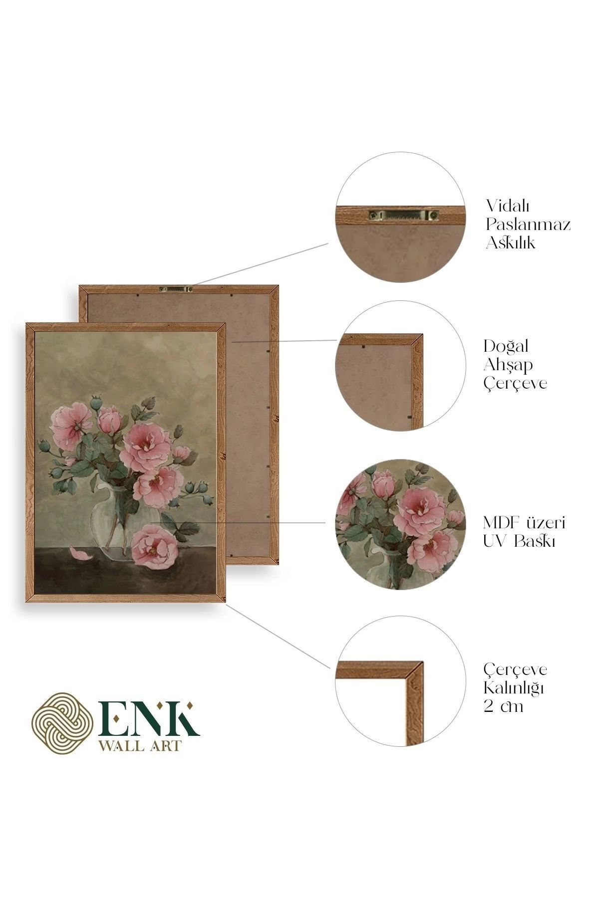 Çiçek Üçlü Ahşap Çerçeveli Tablo 23 x 30