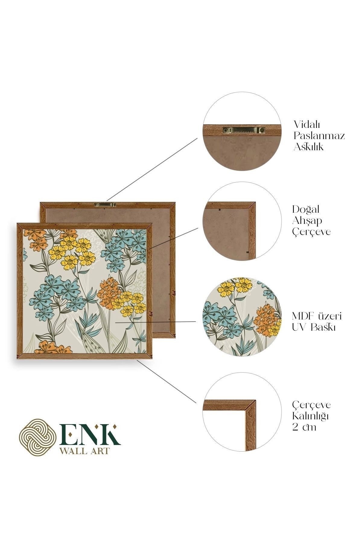 Çiçek Ahşap Çerçeveli Tablo 23 x 23