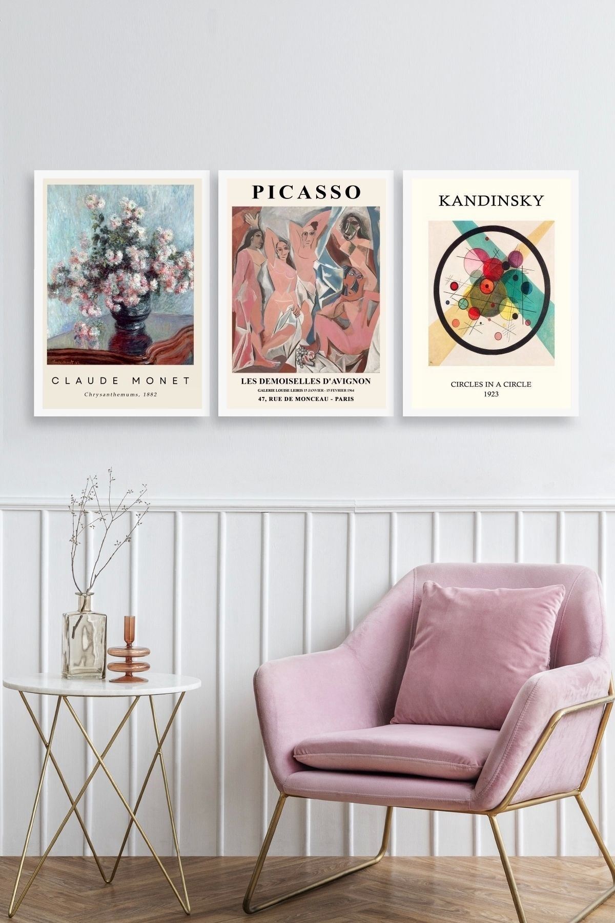 Ünlü Tablolar Üçlü Ahşap Çerçeveli Tablo 50 x 70