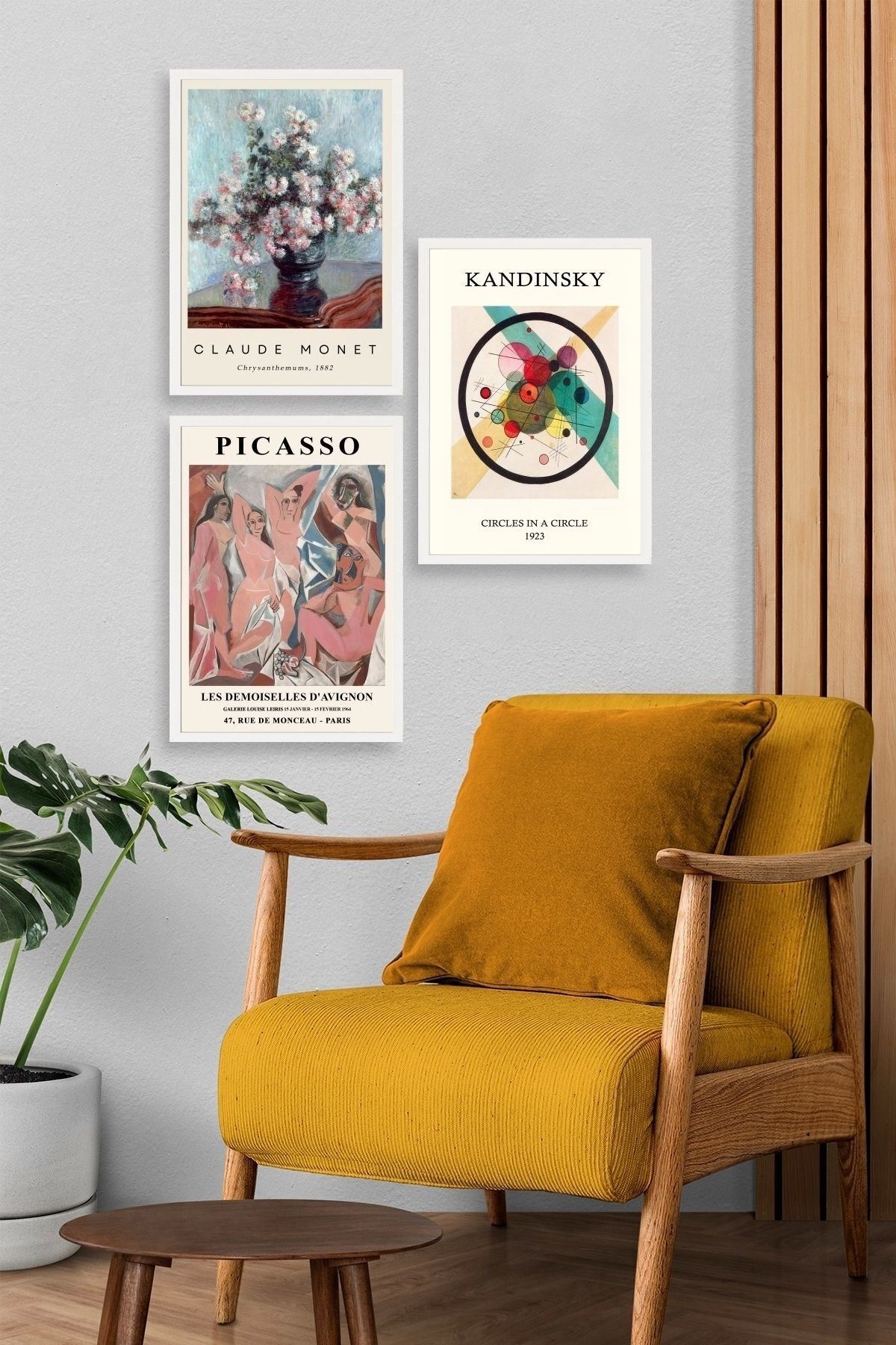 Ünlü Tablolar Üçlü Ahşap Çerçeveli Tablo 50 x 70