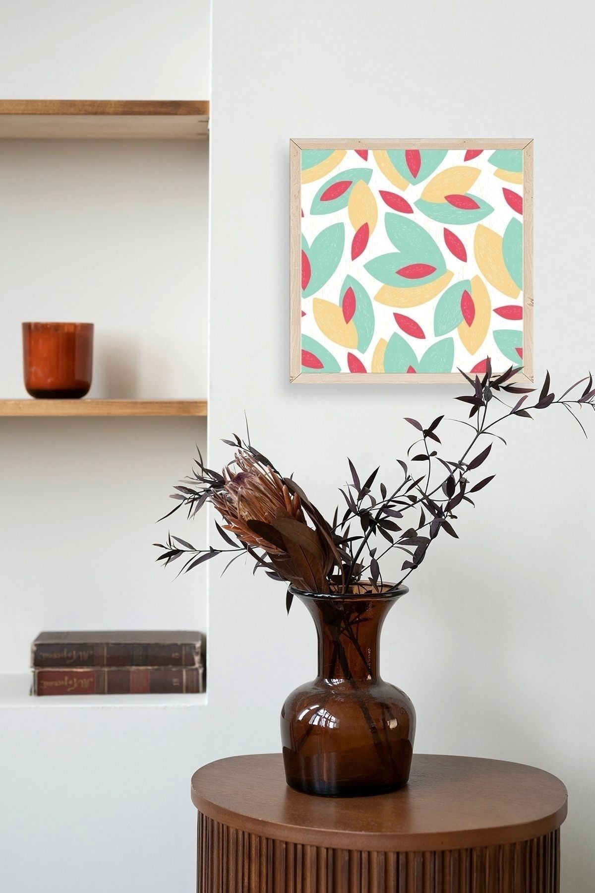 Yaprak Ahşap Çerçeveli Tablo 23 x 23