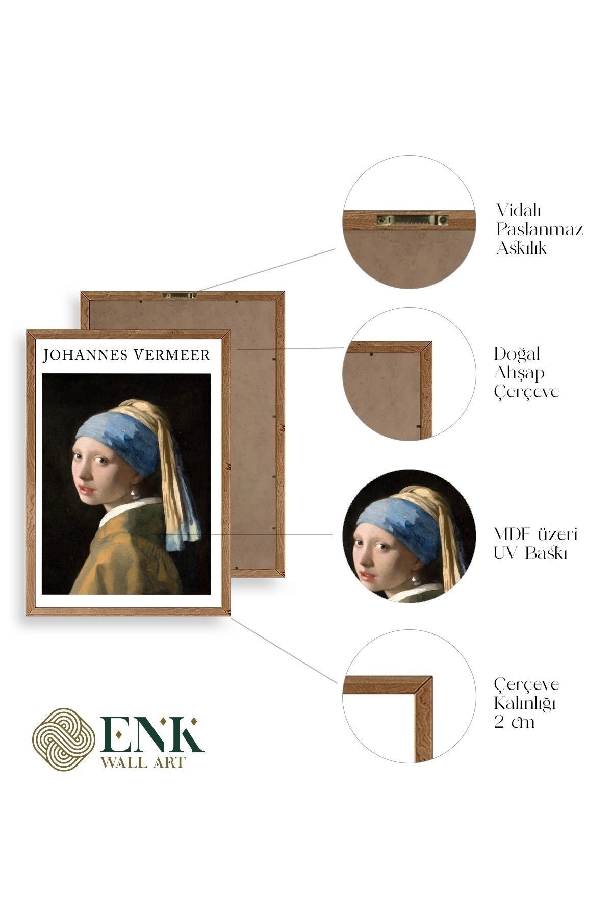 İnci Küpeli Kız Ahşap Çerçeveli Tablo 30 x 42