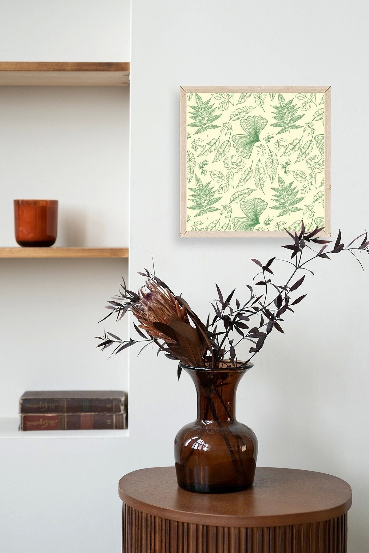 Yaprak Ahşap Çerçeveli Tablo 23 x 23