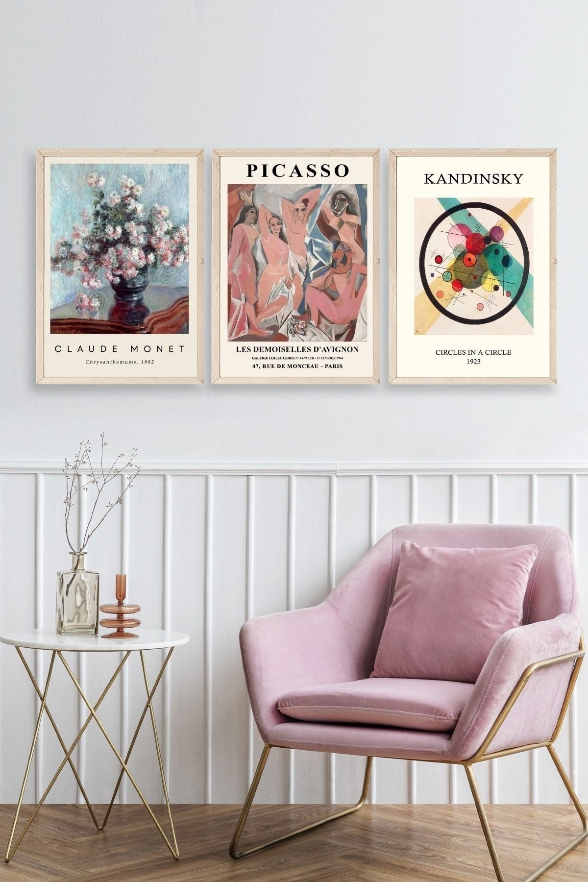 Ünlü Tablolar Üçlü Ahşap Çerçeveli Tablo 50 x 70