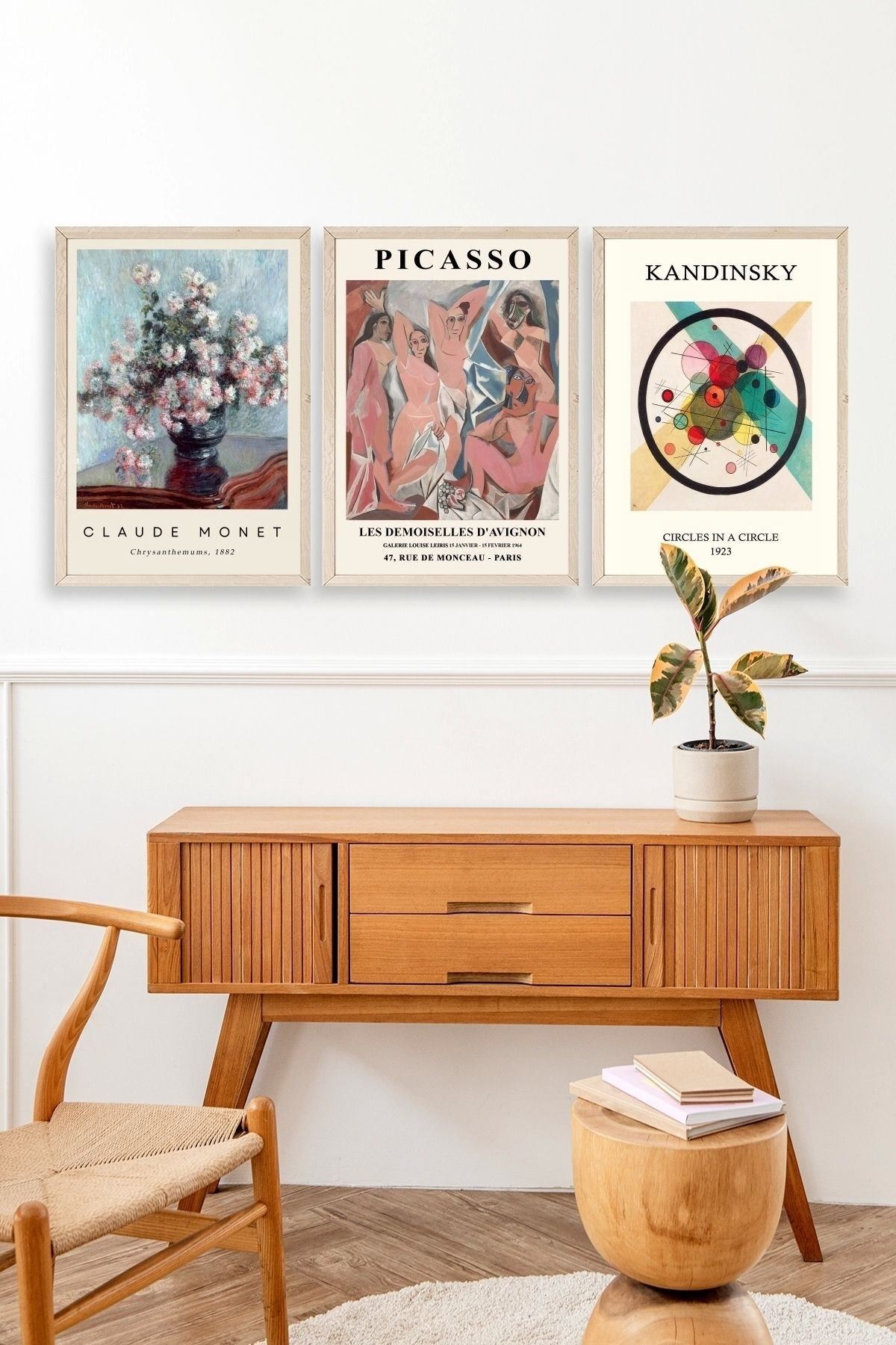 Ünlü Tablolar Üçlü Ahşap Çerçeveli Tablo 30 x 40