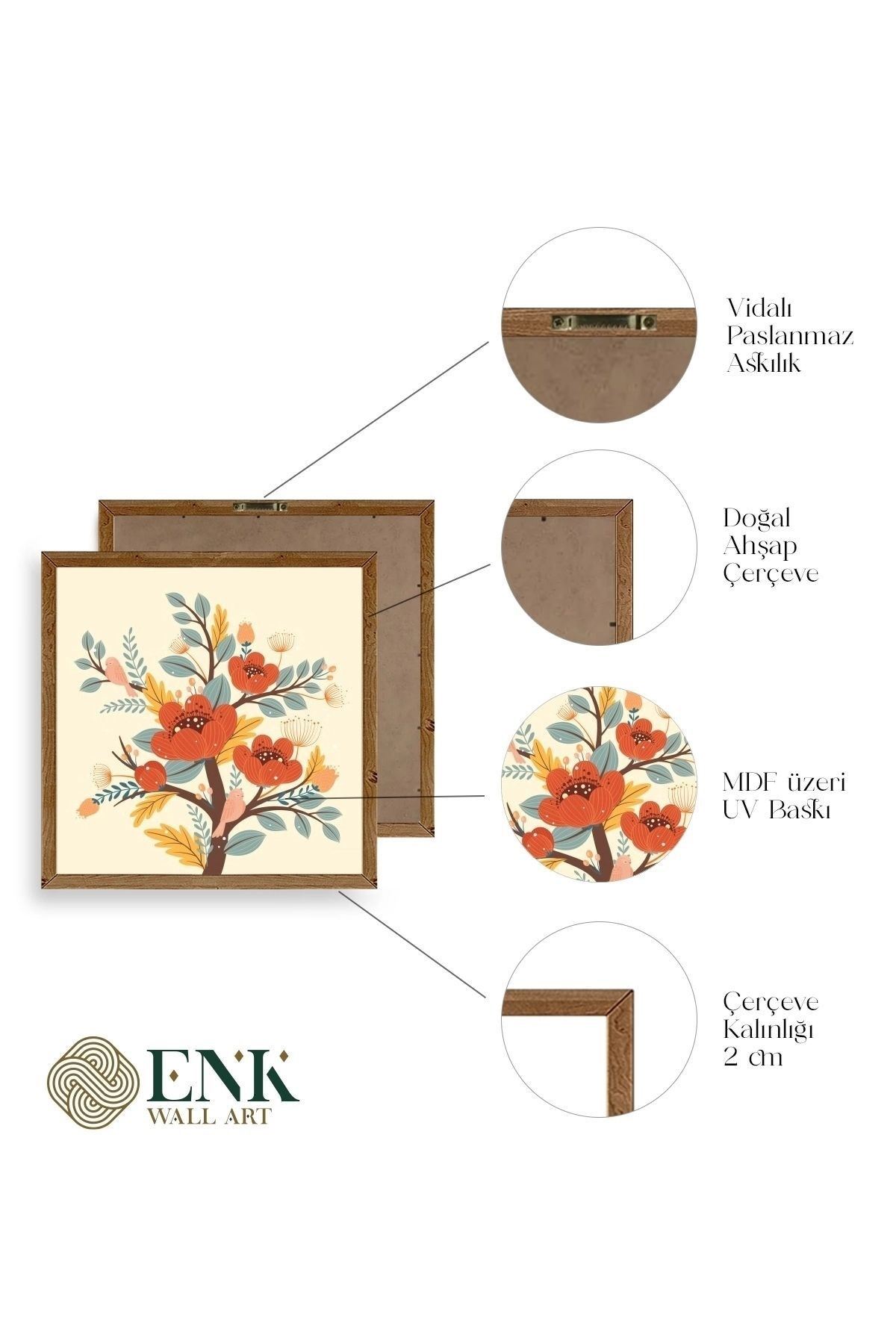 Çiçek Ahşap Çerçeveli Tablo 50 x 50