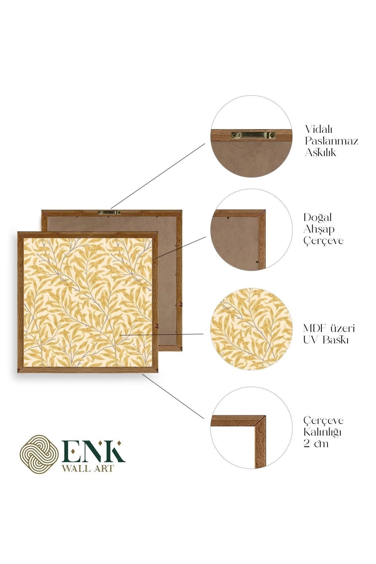 Yapraklar Ahşap Çerçeveli Tablo 50 x 50