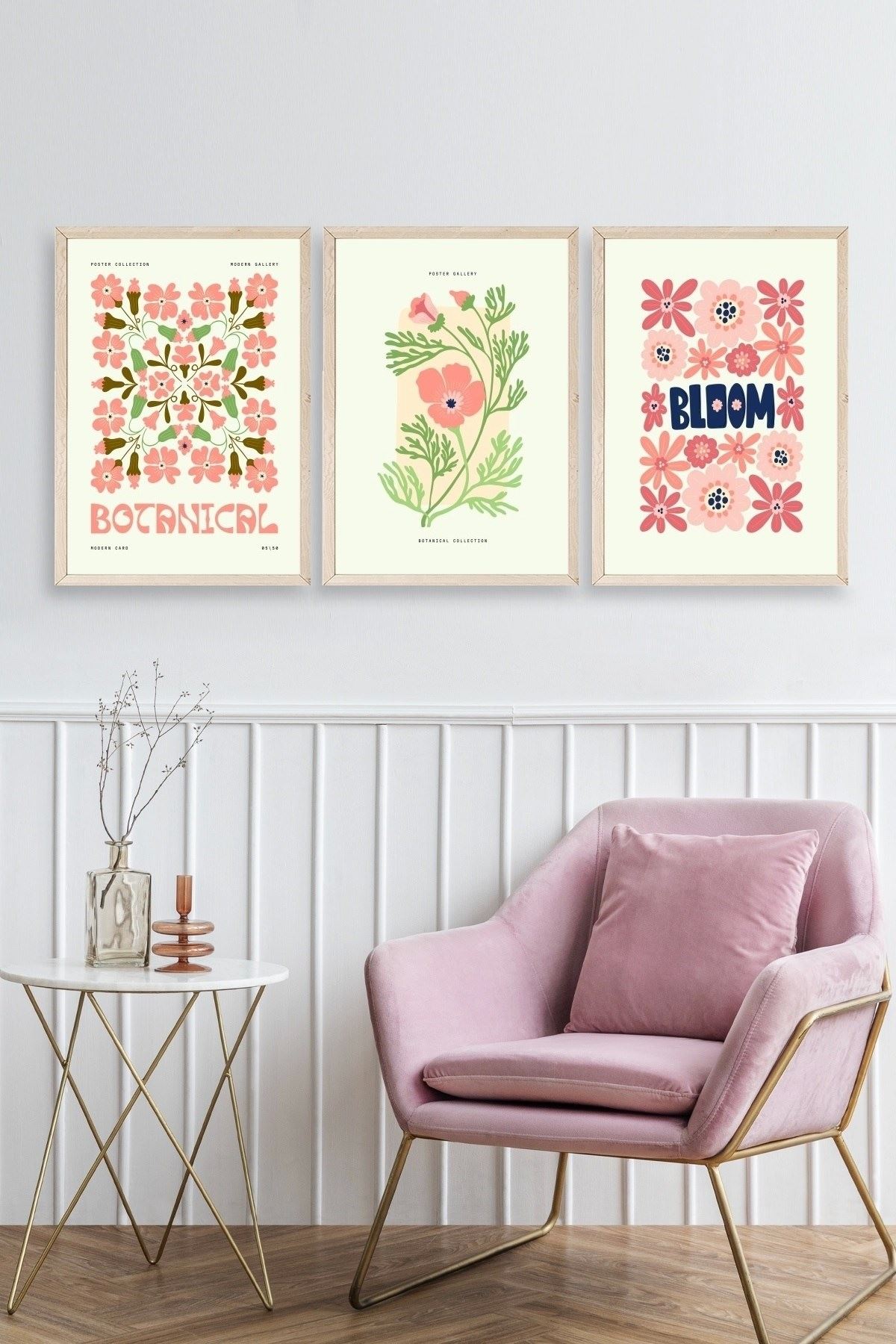 Botanik Üçlü Ahşap Çerçeveli Tablo 30 x 40