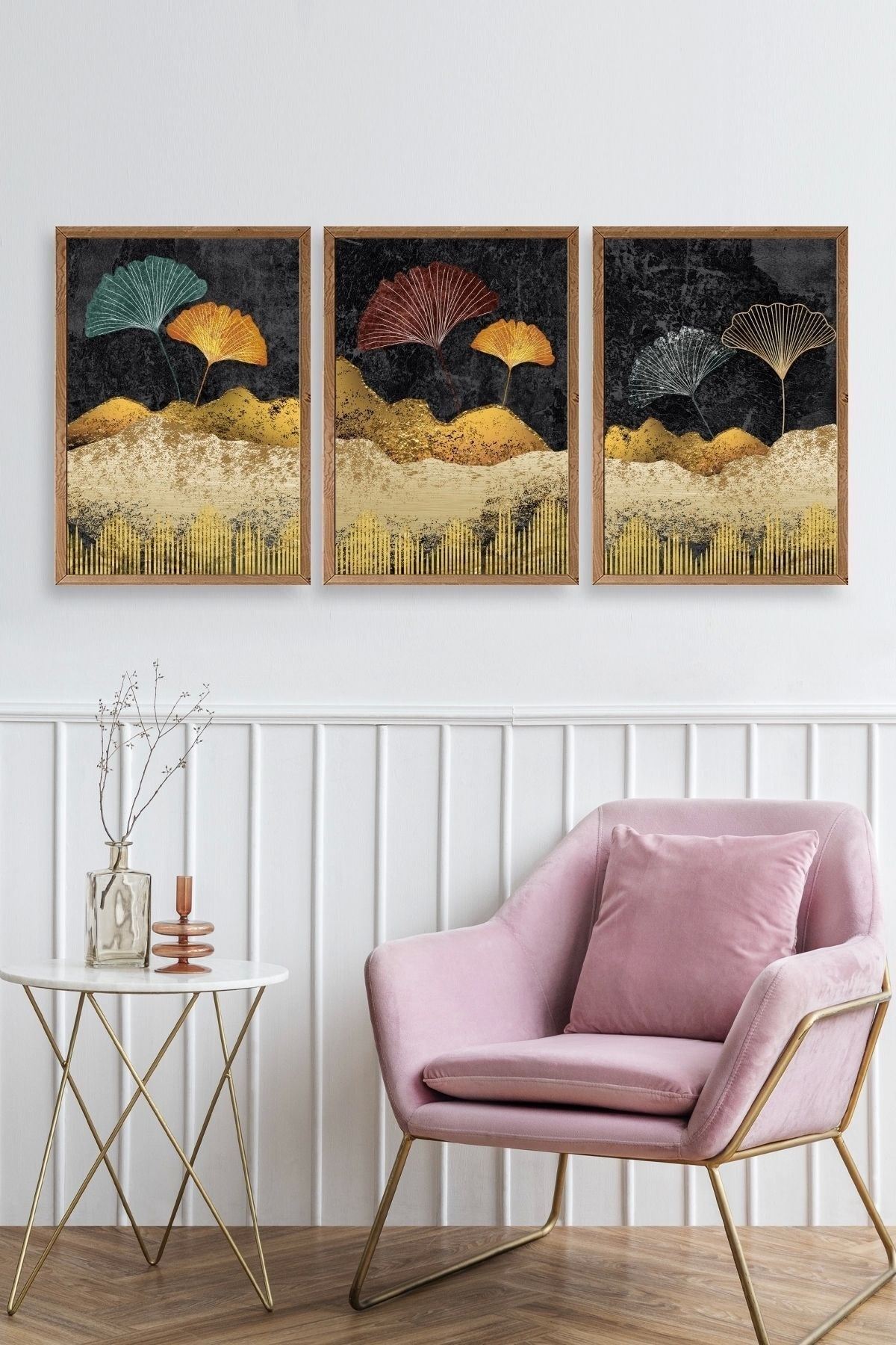 Manzara Üçlü Ahşap Çerçeveli Tablo 17 x 23