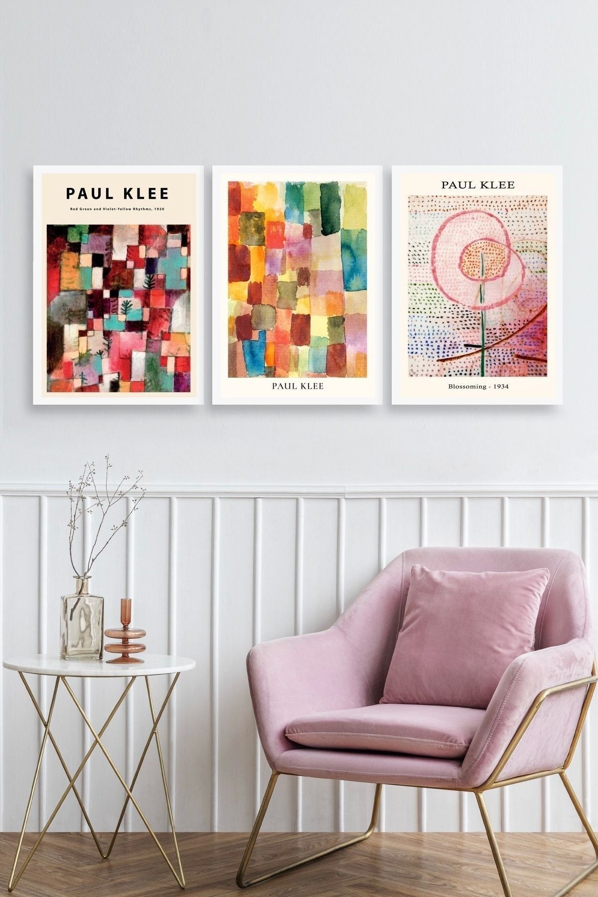 Paul Klee Üçlü Ahşap Çerçeveli Tablo 50 x 70