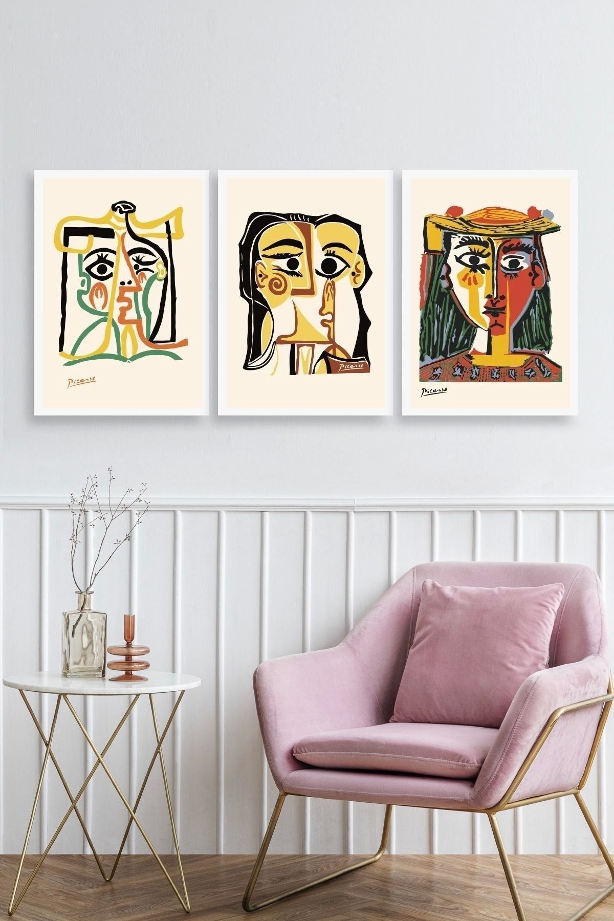 Picasso Üçlü Ahşap Çerçeveli Tablo 40 x 60