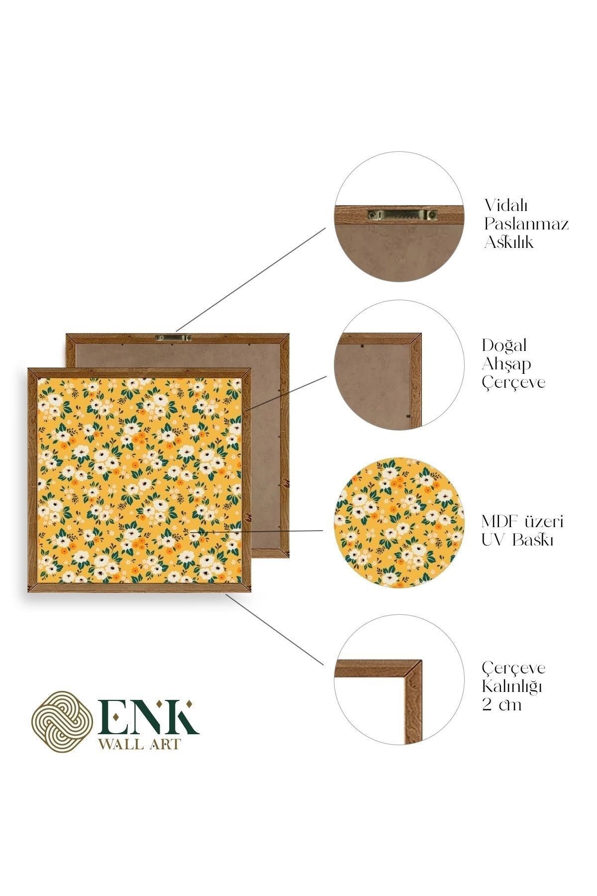 Çiçek Ahşap Çerçeveli Tablo 50 x 50