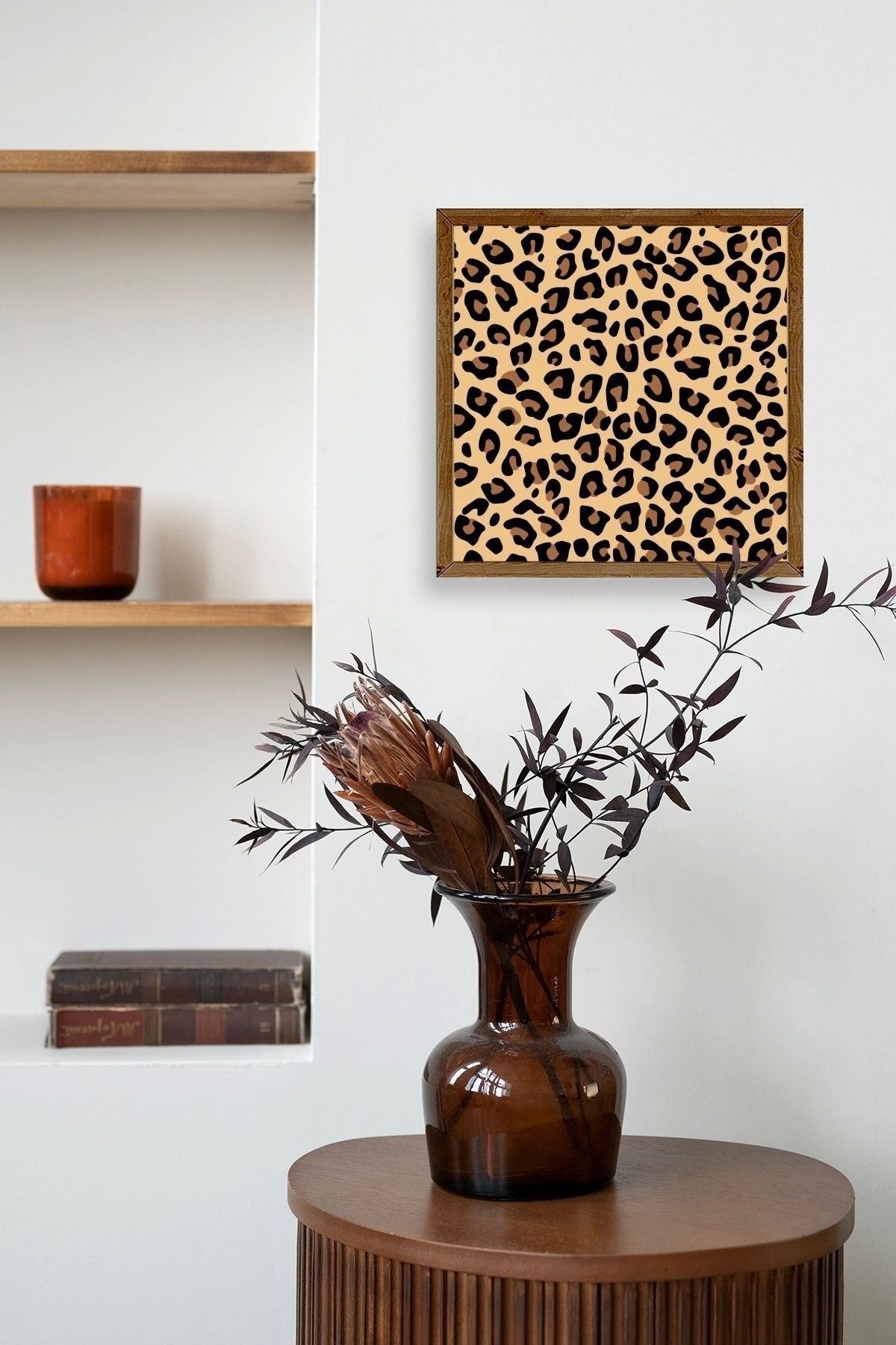 Leopar Deseni Ahşap Çerçeveli Tablo 23 x 23
