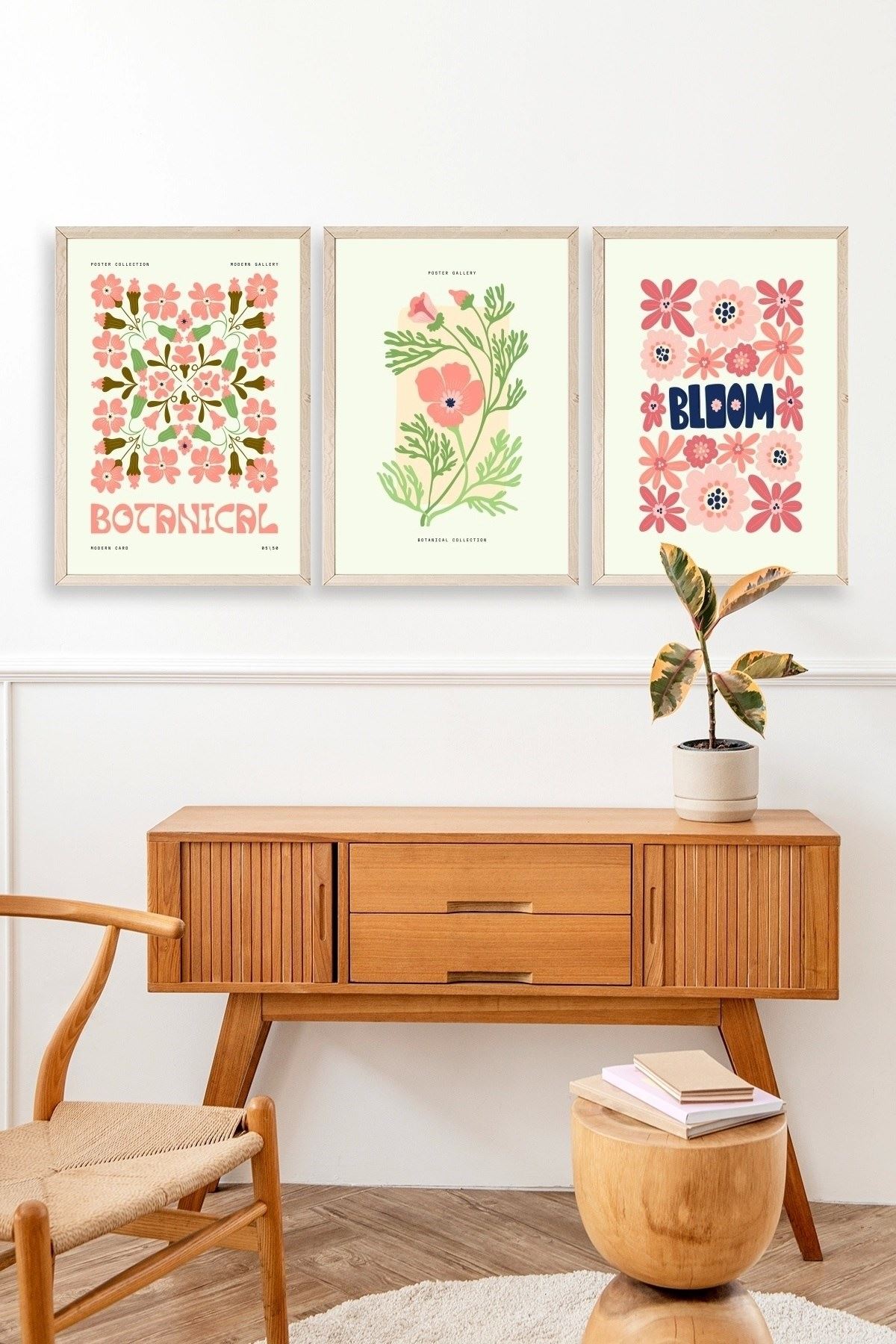 Botanik Üçlü Ahşap Çerçeveli Tablo 40 x 60