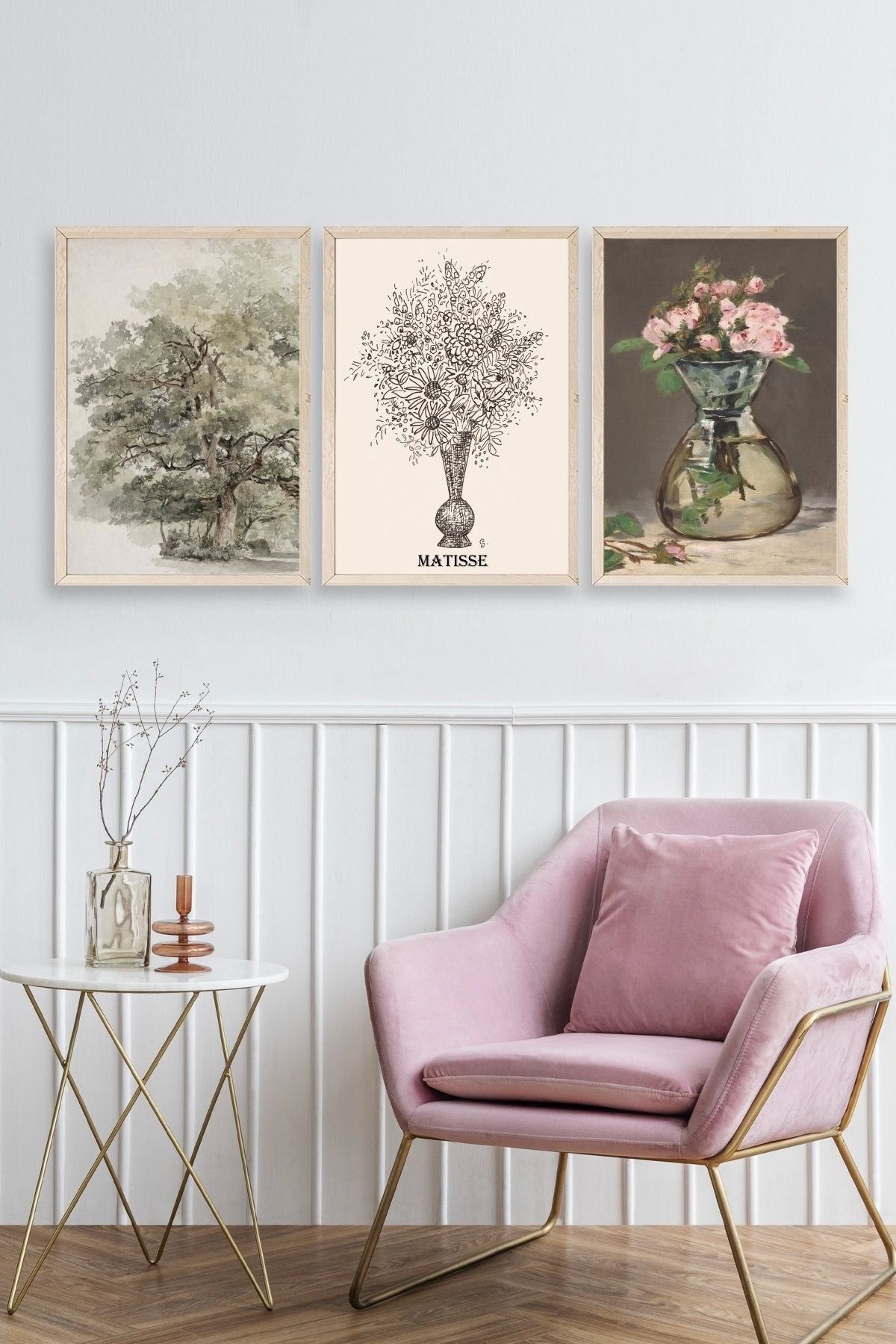 Matisse Üçlü Ahşap Çerçeveli Tablo 23 x 30