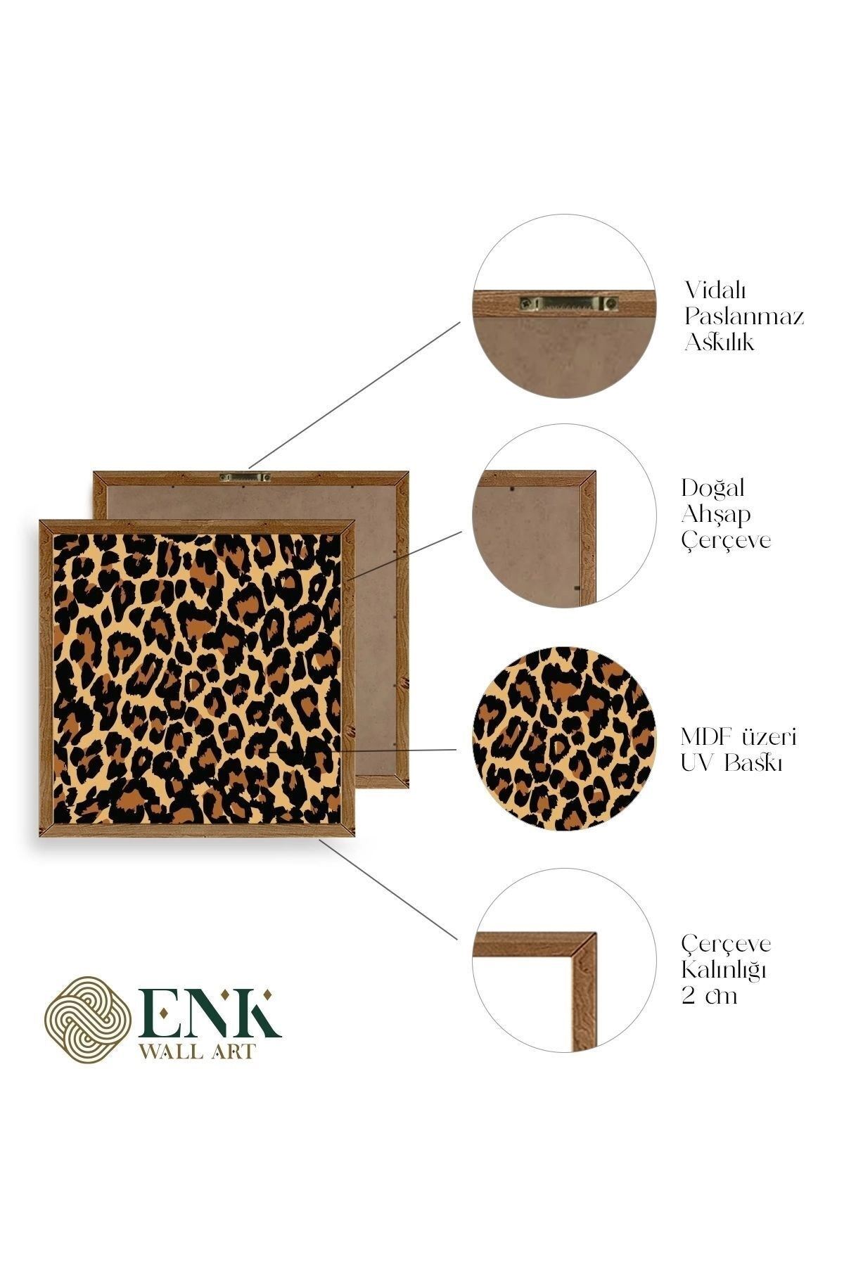 Leopar Deseni Ahşap Çerçeveli Tablo 23 x 23