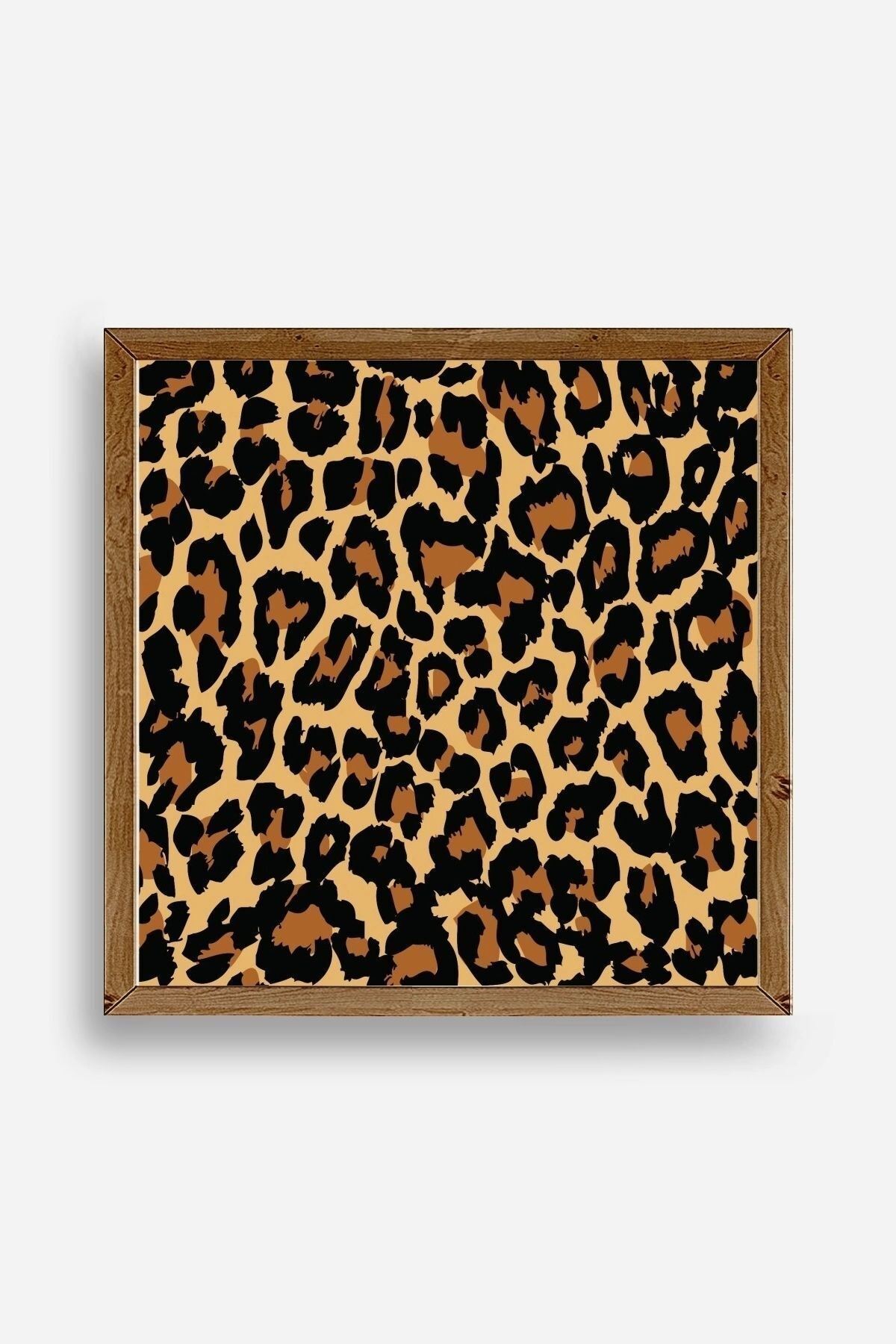 Leopar Deseni Ahşap Çerçeveli Tablo 50 x 50