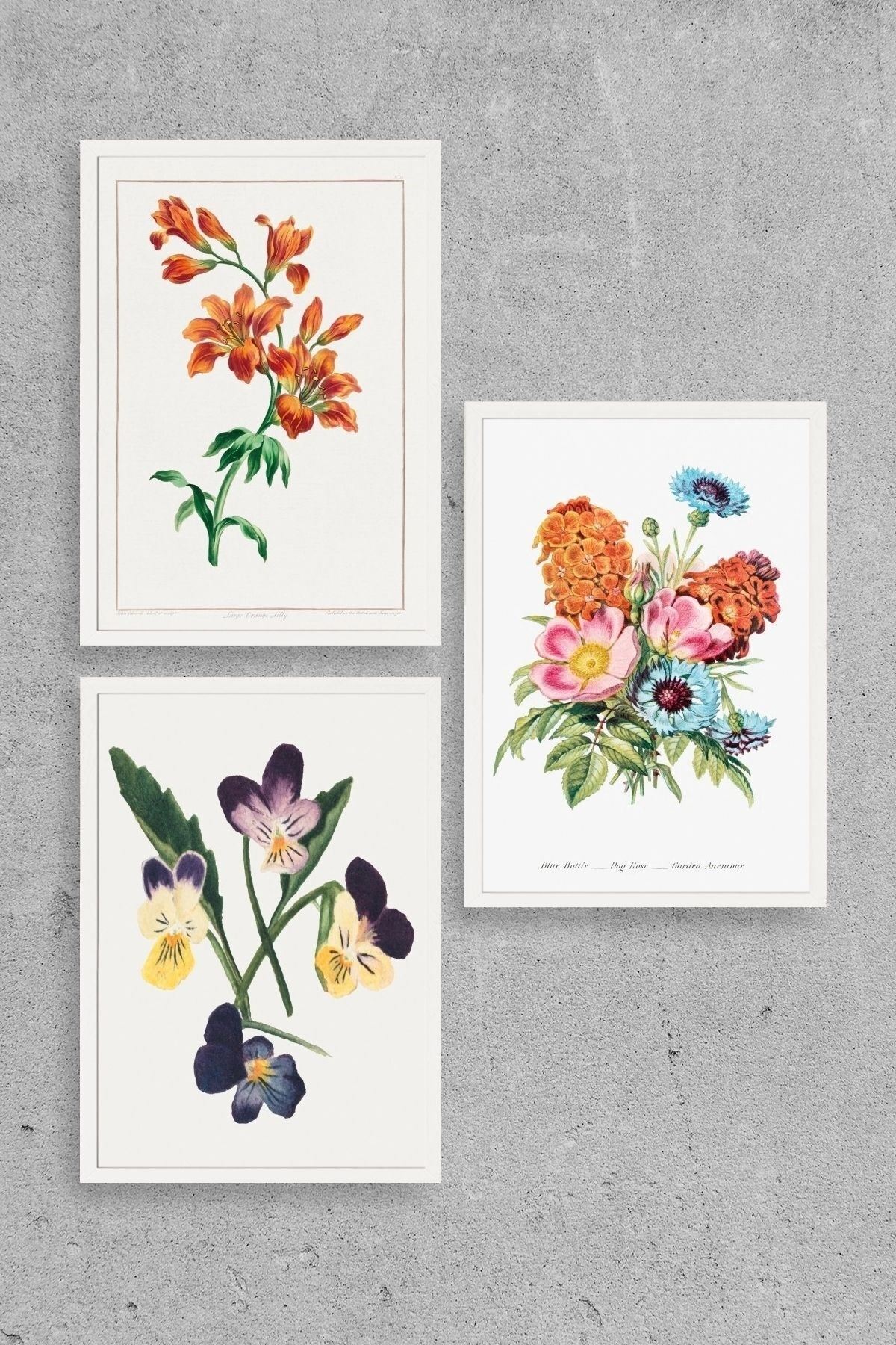 Çiçek Üçlü Ahşap Çerçeveli Tablo 50 x 70