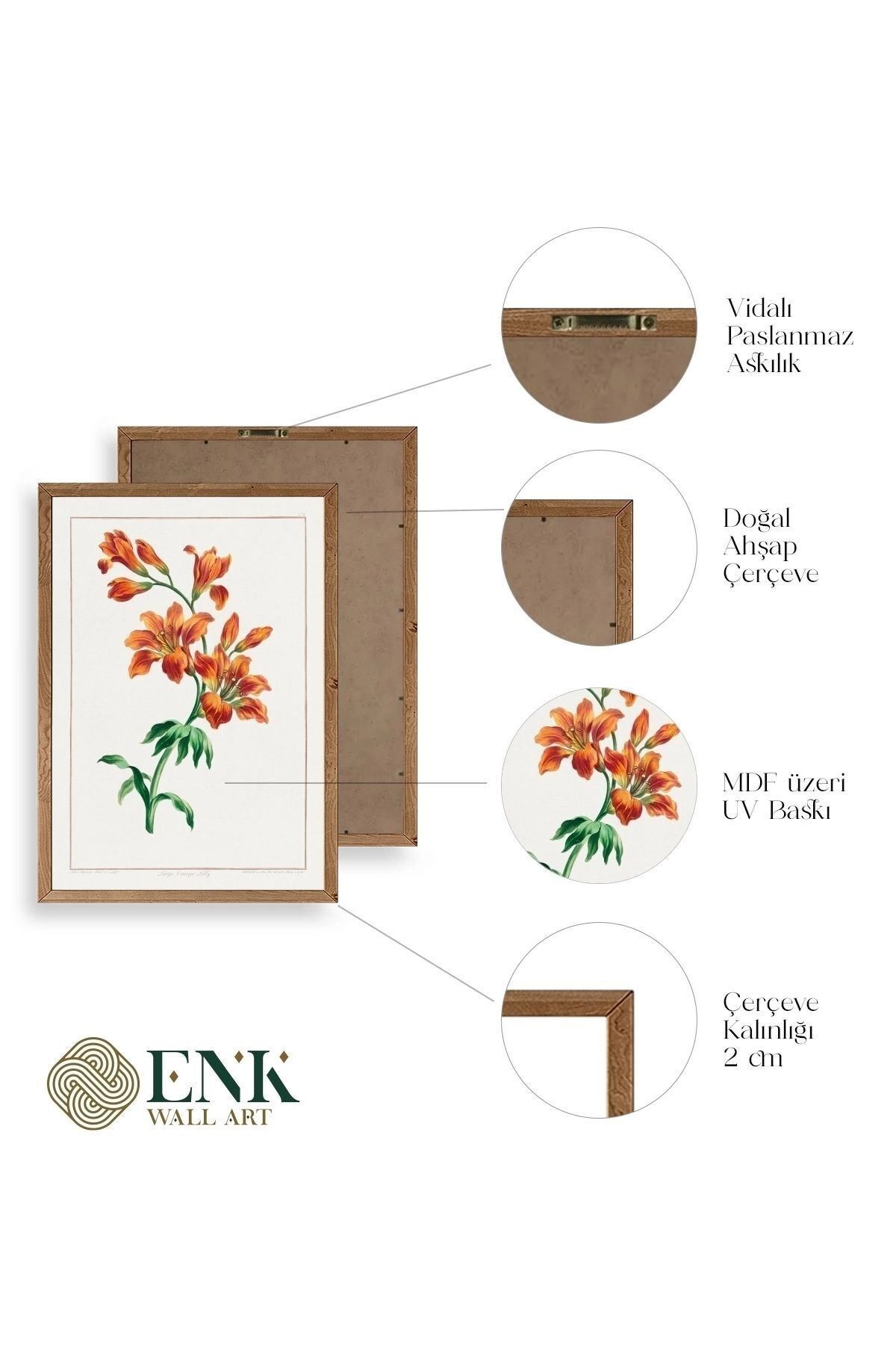 Çiçek Üçlü Ahşap Çerçeveli Tablo 50 x 70