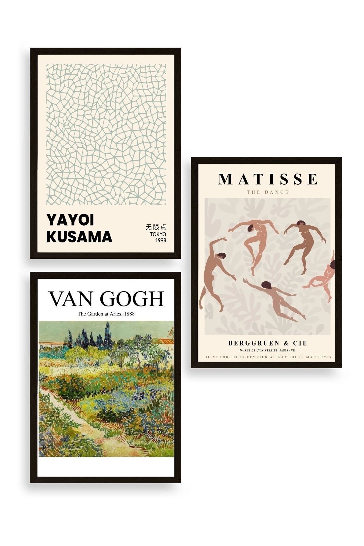 Ünlü Tablolar Üçlü Ahşap Çerçeveli Tablo 50 x 70