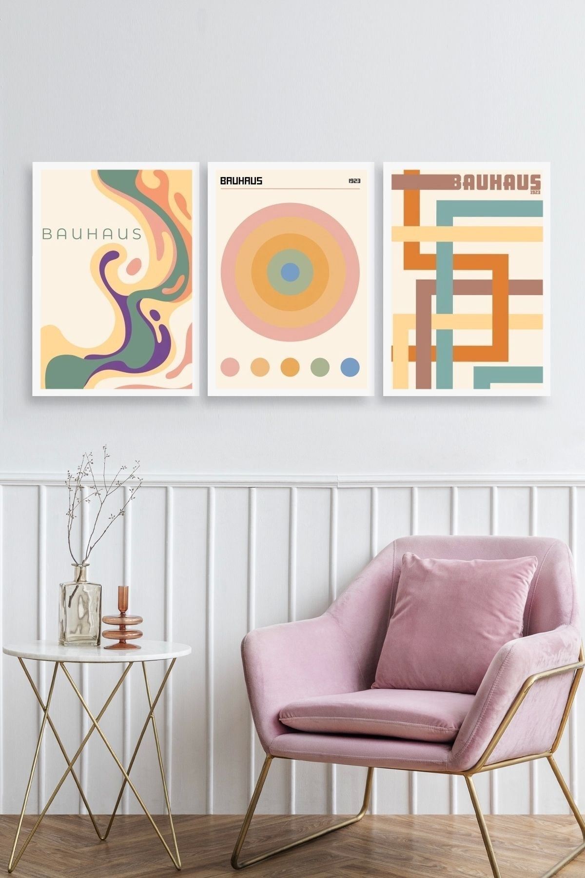 Bauhaus Üçlü Ahşap Çerçeveli Tablo 23 x 30