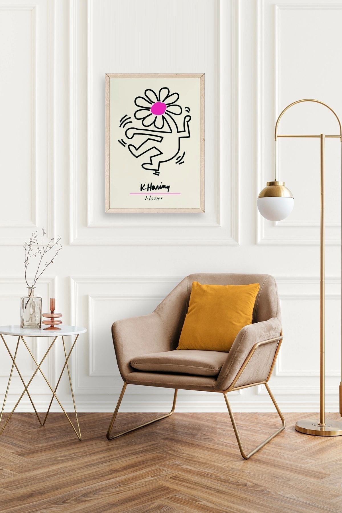 Soyut Çiçek Adam Ahşap Çerçeveli Tablo 50 x 50