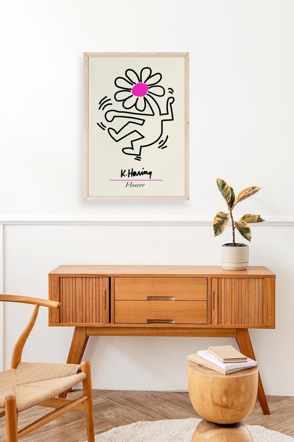 Soyut Çiçek Adam Ahşap Çerçeveli Tablo 42 x 42