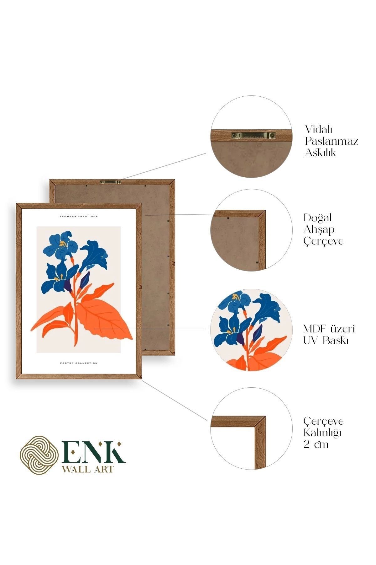 Çiçekler Ahşap Çerçeveli Tablo 23 x 30